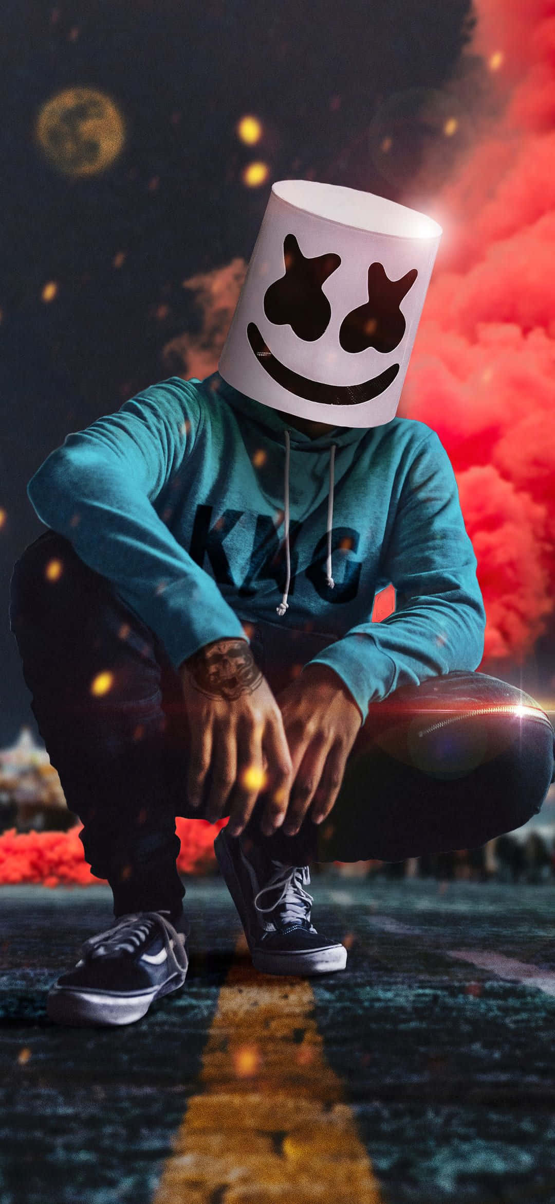 1080x2340 4K Marshmello Πολύχρωμος Καπνός Ταπετσαρία