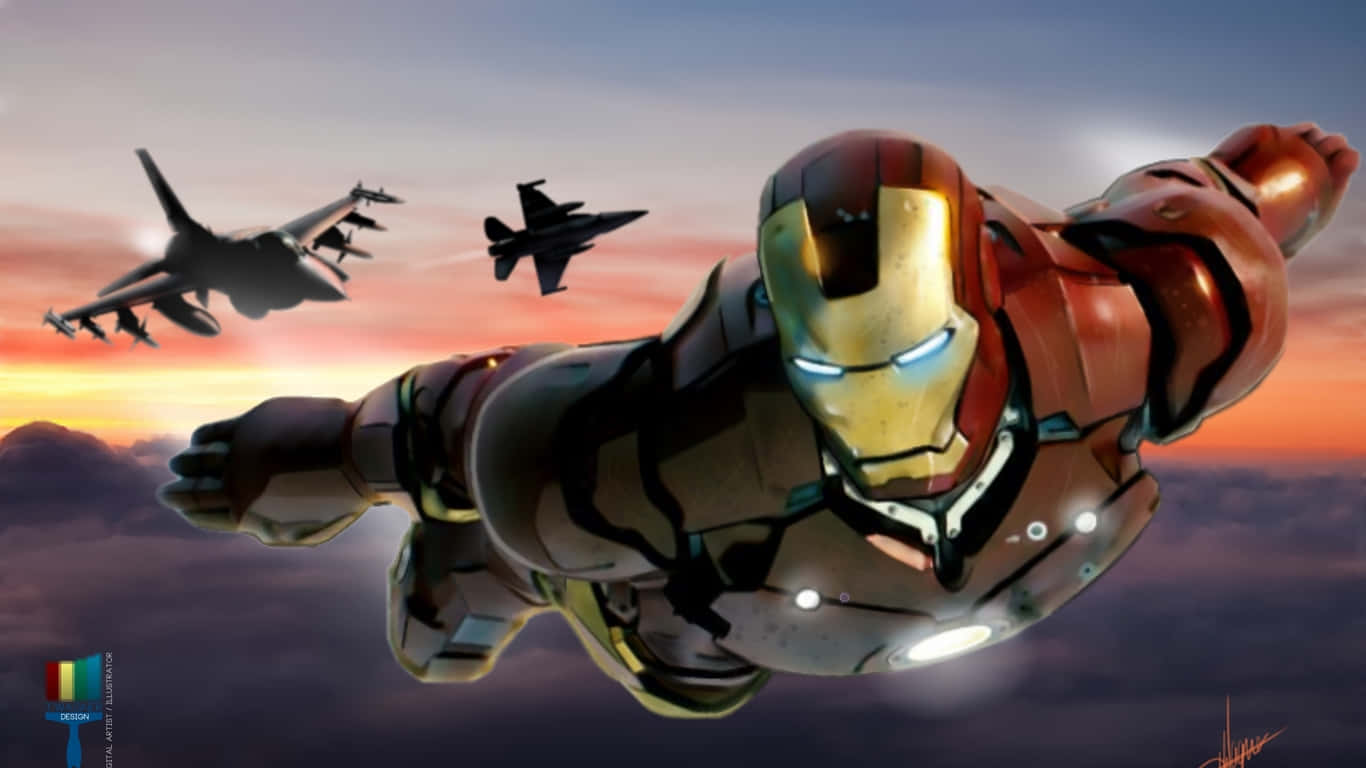 1366x768 Τζάμπο Τζετ Υπόβαθρο με τον Iron Man Ταπετσαρία