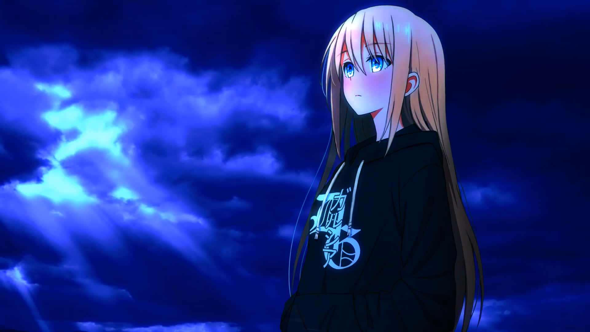 1920x1080 Anime Κορίτσι Σκούρο Μπλε Ταπετσαρία
