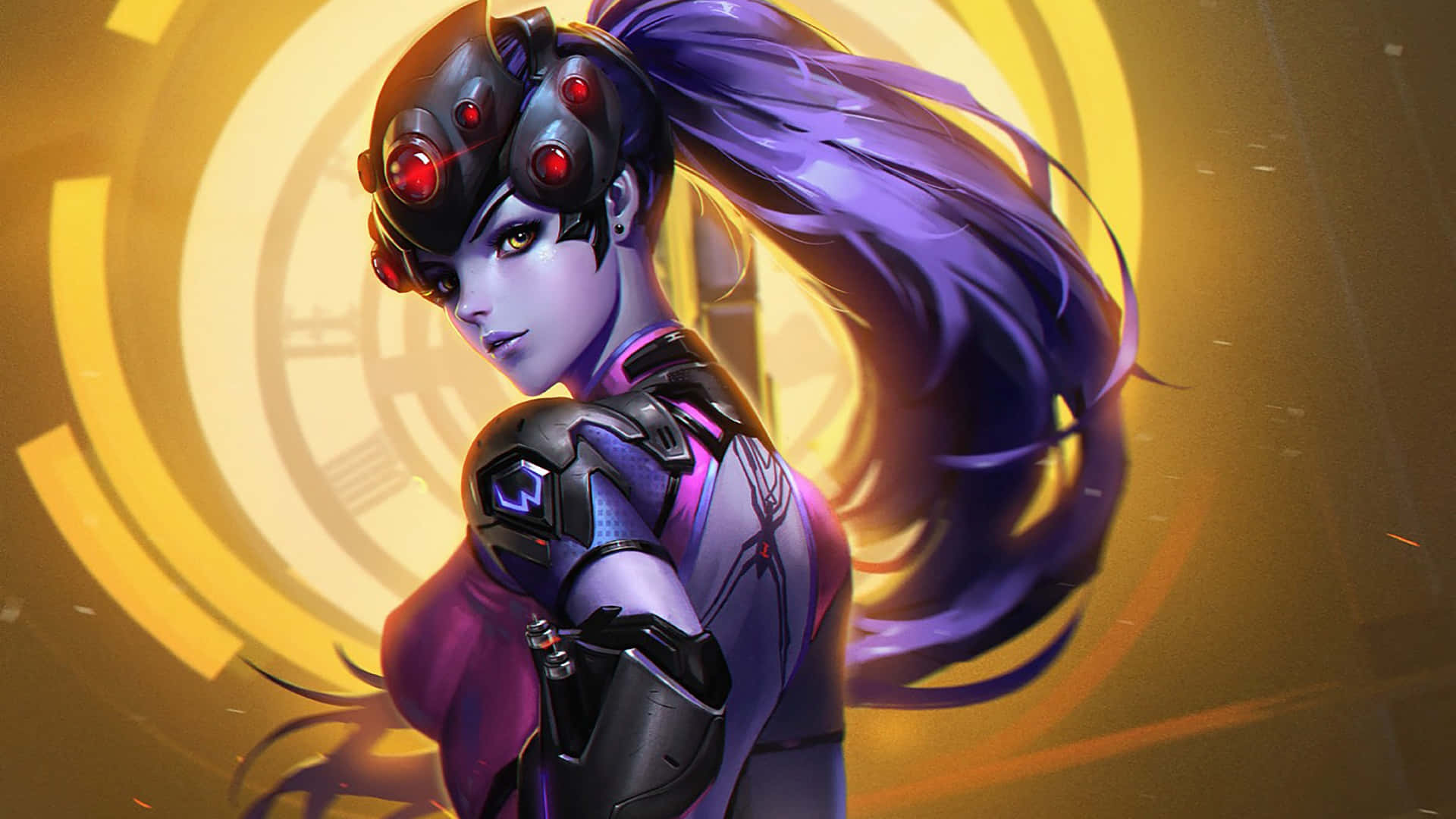 1920x1080 Overwatch Widowmaker Μωβ Φόντο Ταπετσαρία