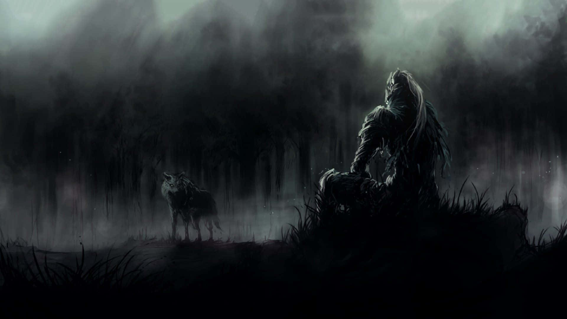 1920x1080 Μαύρος Λύκος και Άνδρας Dark Souls Ταπετσαρία