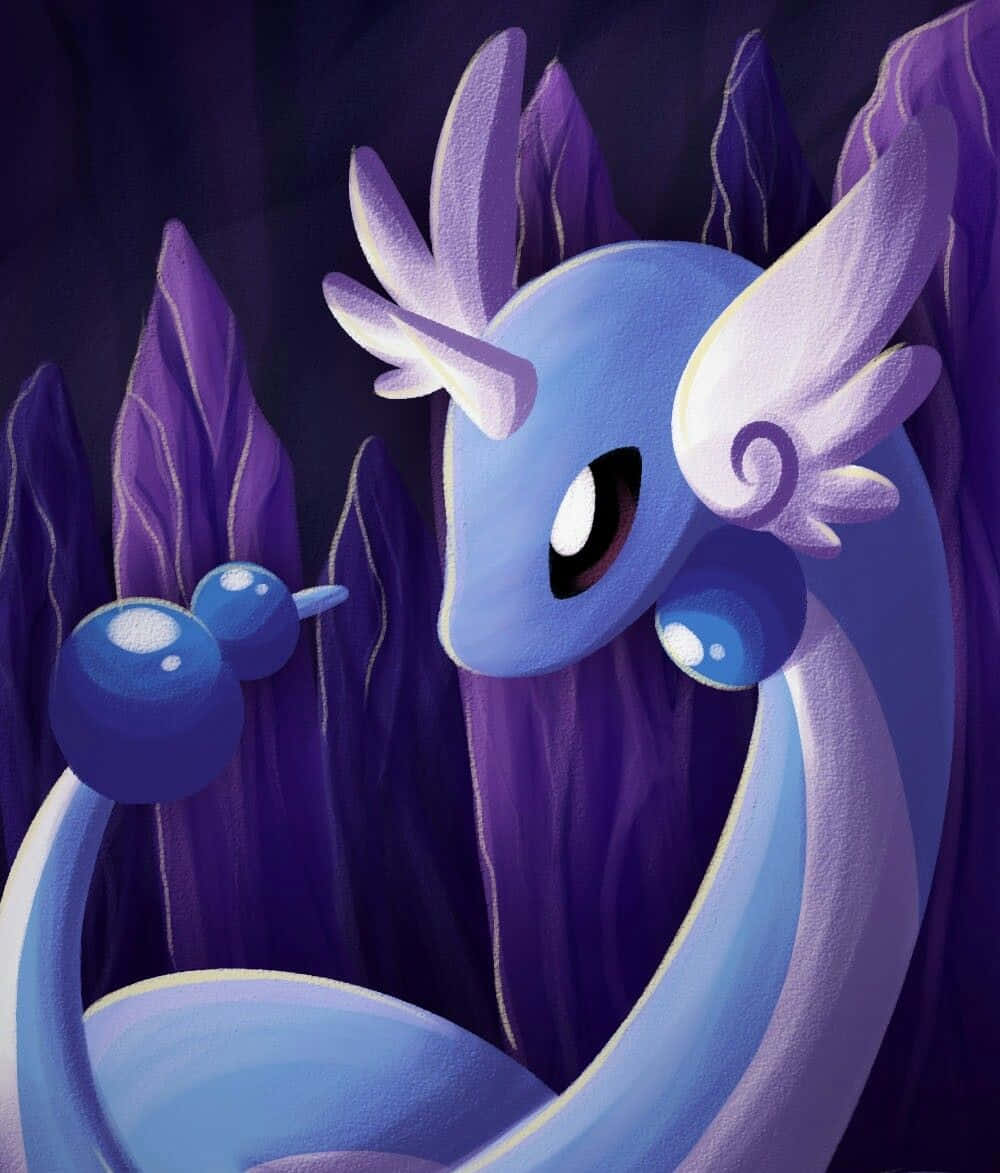 Εικονογράφηση 2D Dragonair με Μωβ Φόντο Ταπετσαρία