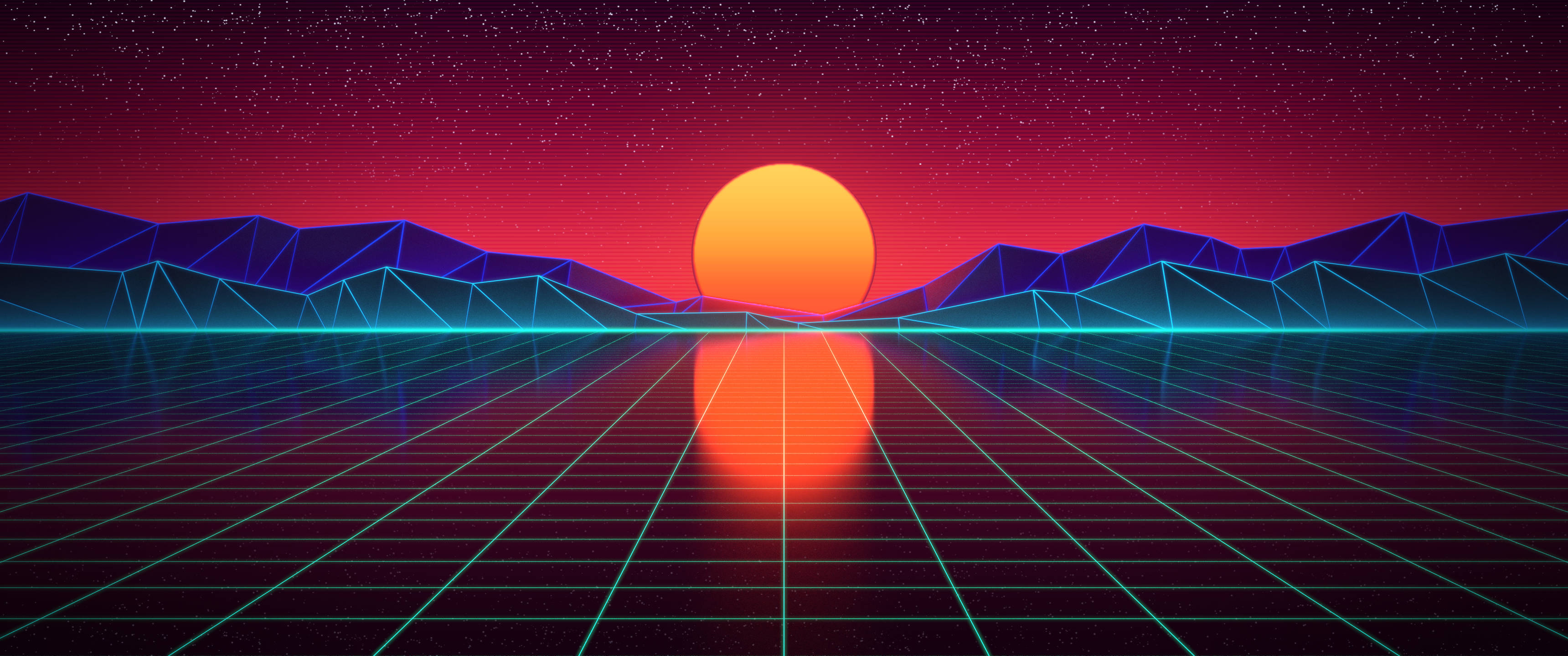3440x1440 Μινιμαλιστικό Synthwave Τοπίο Ταπετσαρία