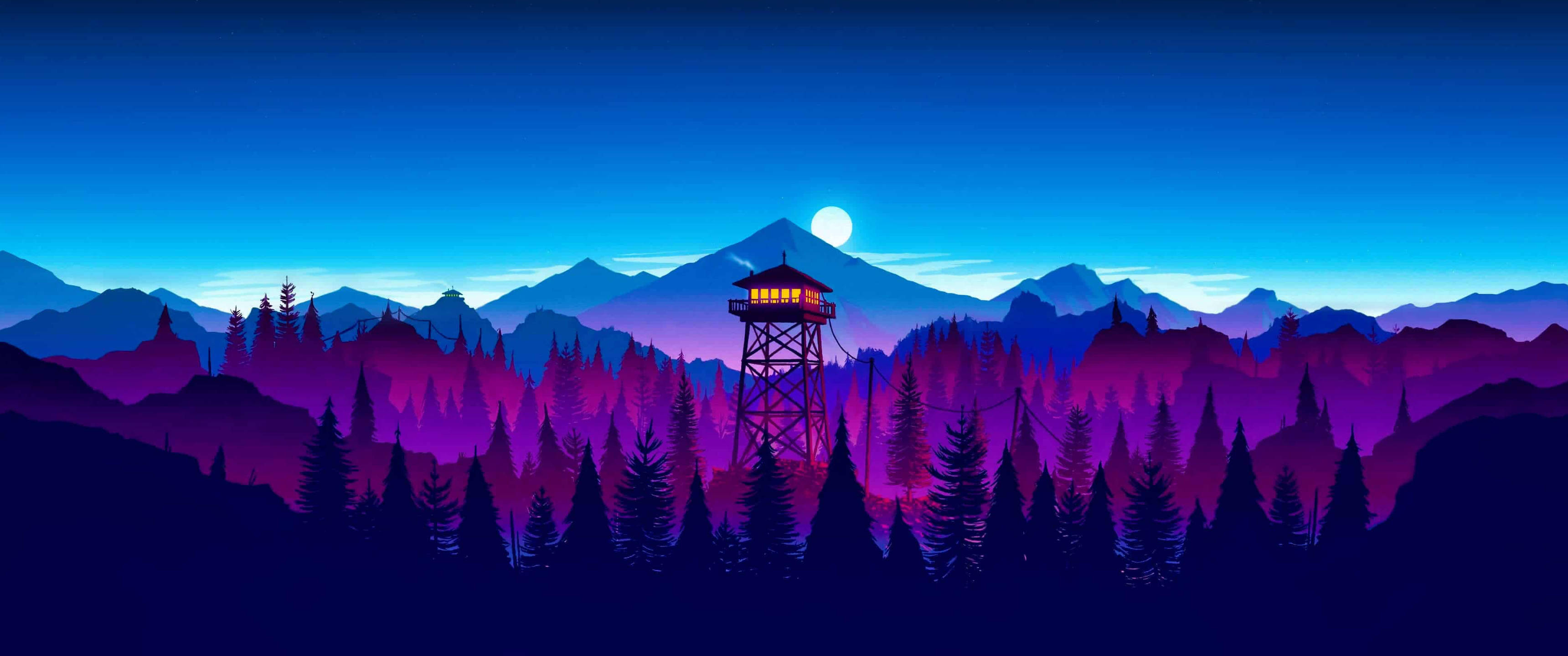 3440x1440 Μινιμαλιστικός Πύργος Παρατήρησης στην Άγρια Φύση Ταπετσαρία