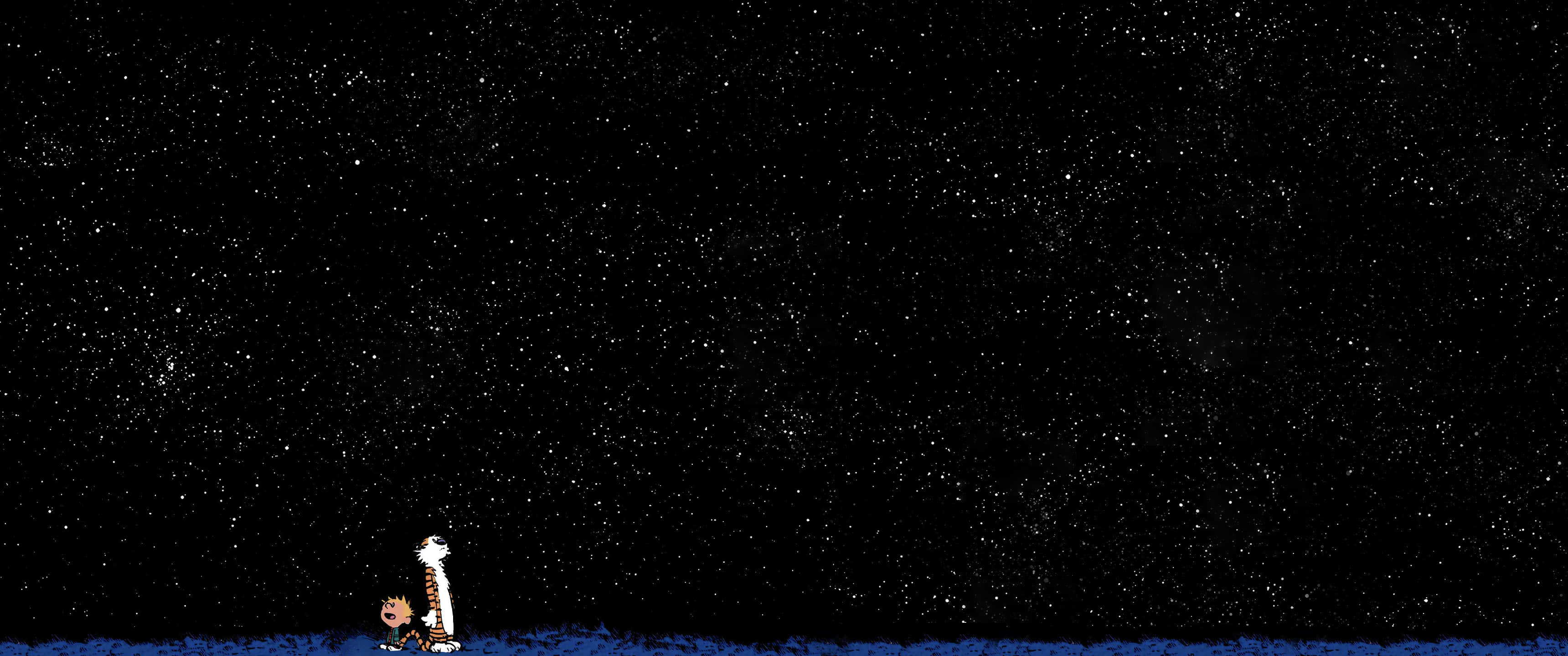 3440x1440 Διάστημα με τον Calvin και τον Hobbes Ταπετσαρία