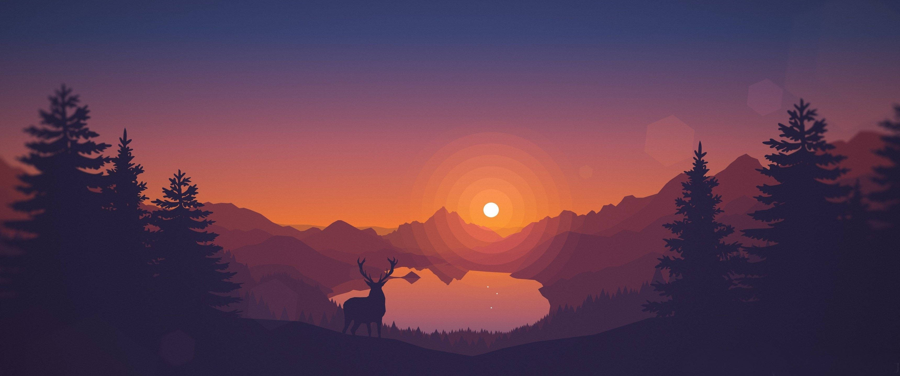 3440x1440 Μινιμαλιστικό Ηλιοβασίλεμα στην Κοιλάδα Ταπετσαρία
