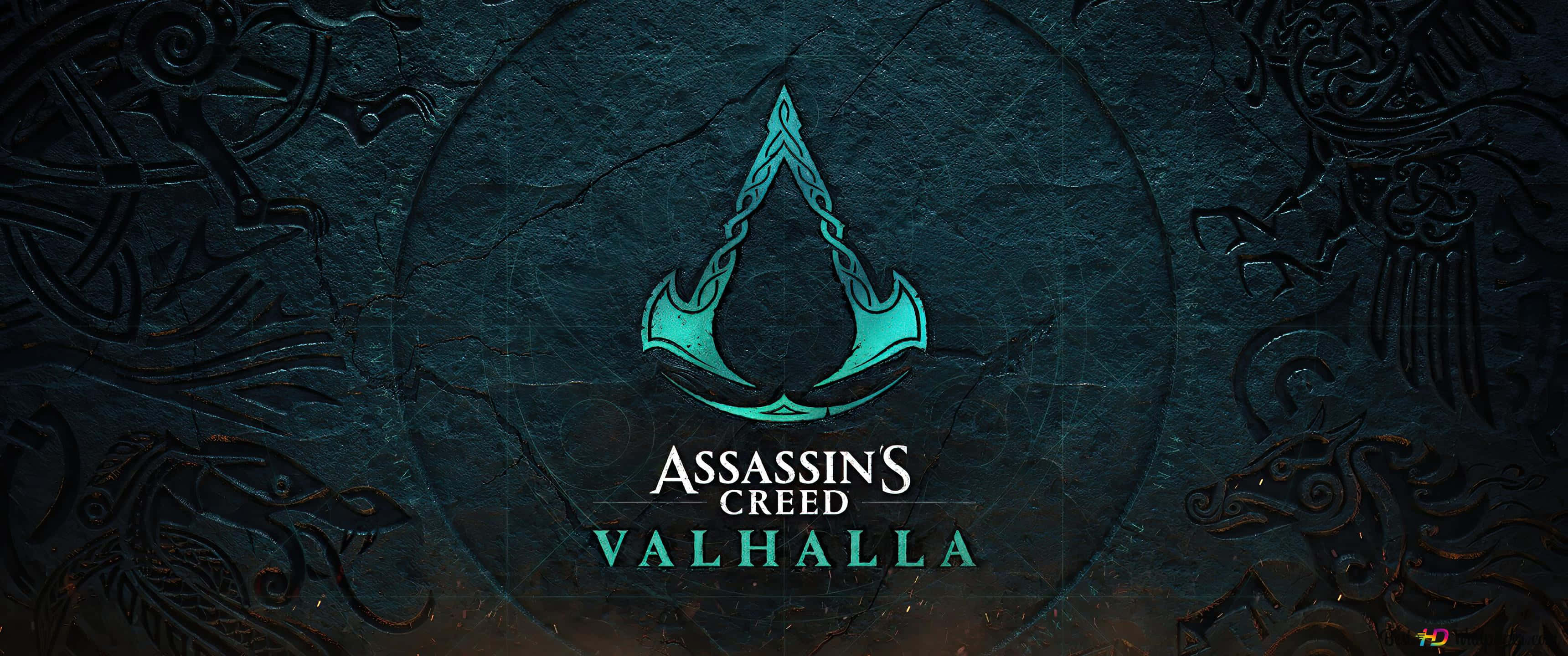 3440x1440p Assassin's Creed Odyssey Φόντο Πράσινο Λογότυπο Assassins' Creed Valhalla Ταπετσαρία