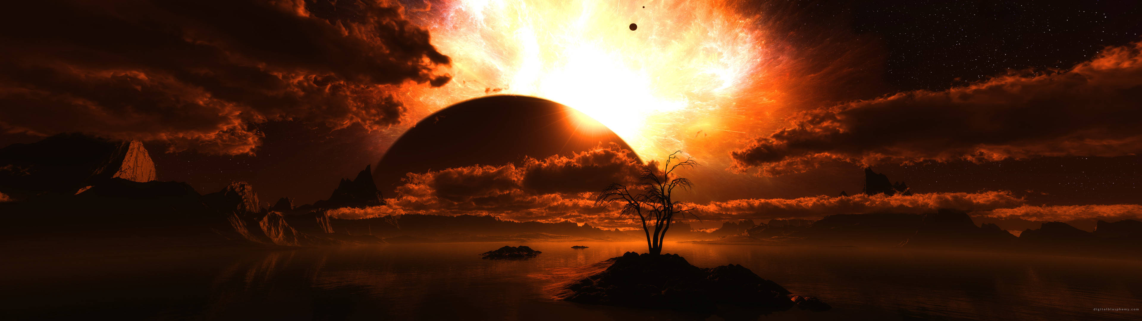 Λίμνη στο Ηλιακό Φως 3840x1080 HD για Διπλή Οθόνη Ταπετσαρία