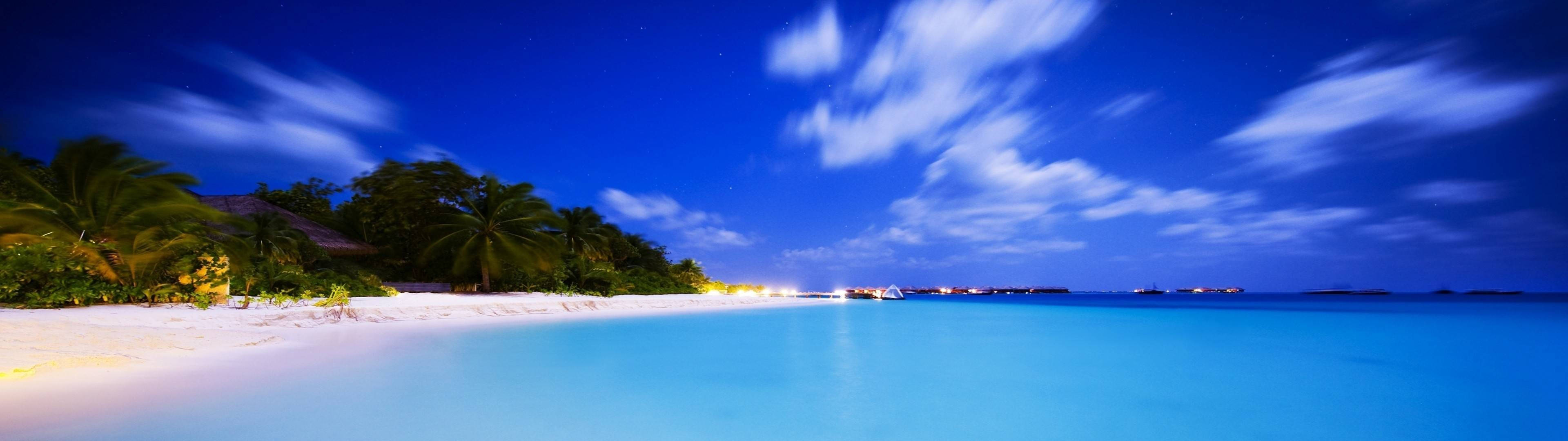 3840x1080 HD Παραλία Διπλής Οθόνης Ταπετσαρία