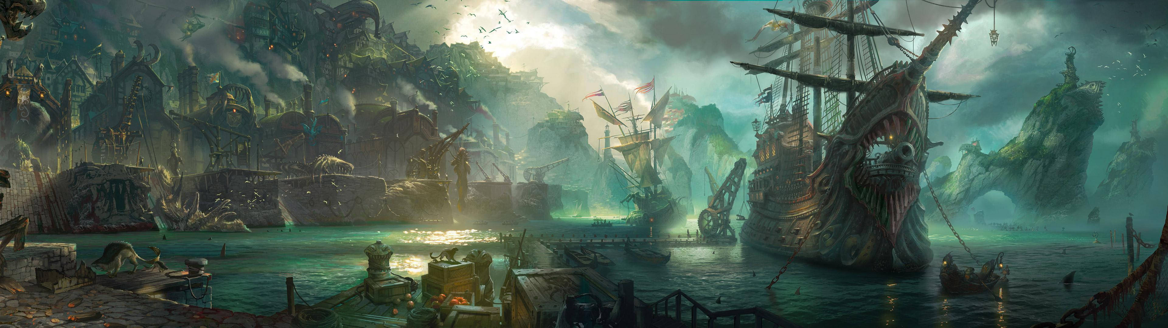 Πειρατικά Πλοία 3840x1080 HD για Διπλή Οθόνη Ταπετσαρία