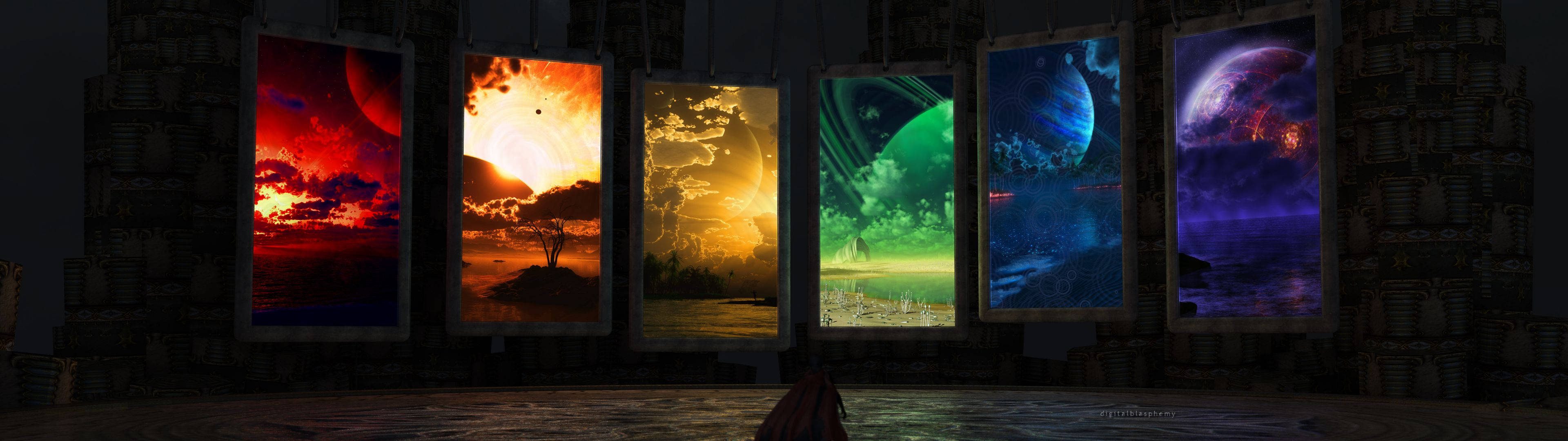 3840x1080 HD Διπλής Οθόνης Κορνίζες Πλανητών Ταπετσαρία