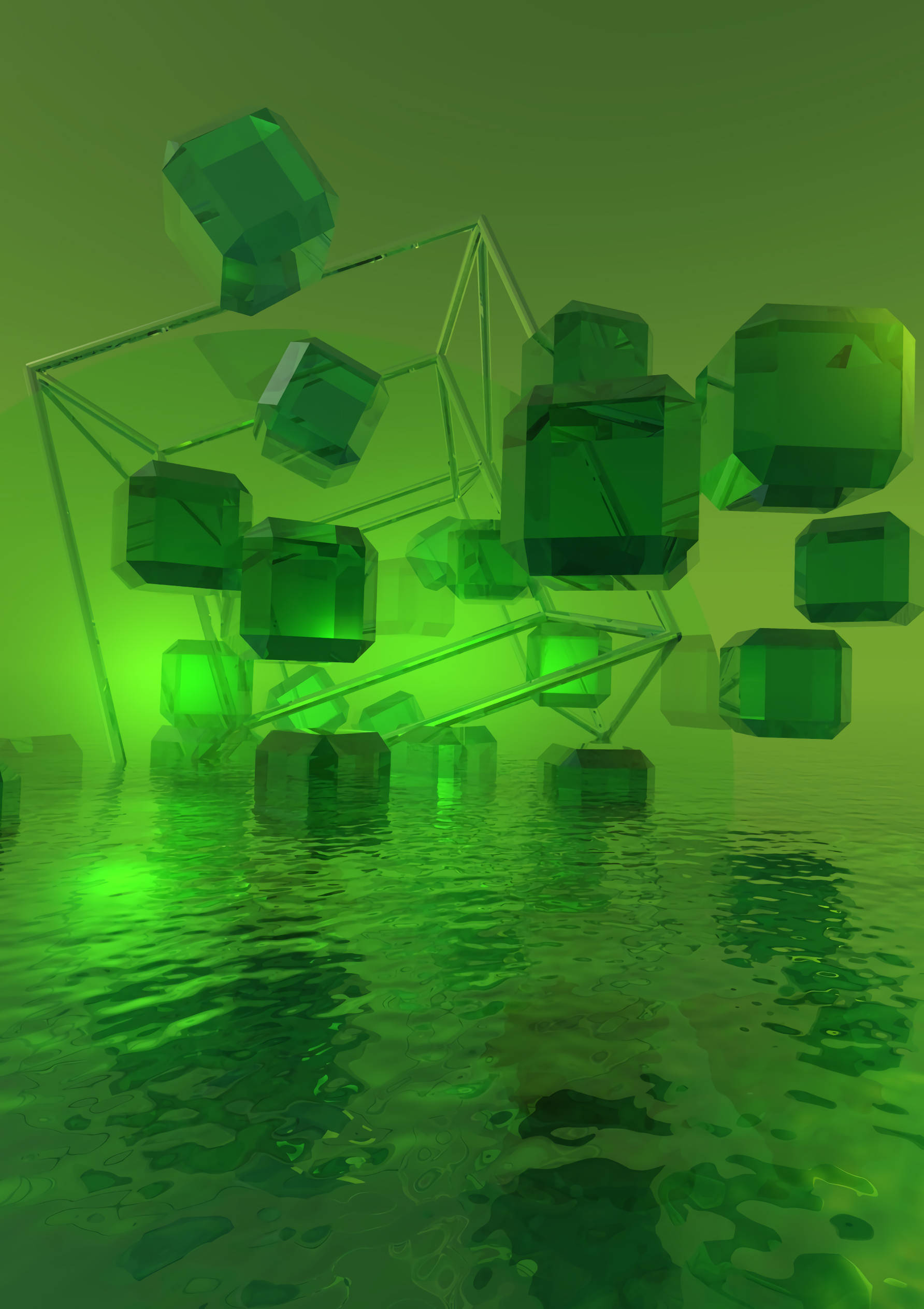Πράσινοι Κρύσταλλοι 3D Κύβοι Ταπετσαρία