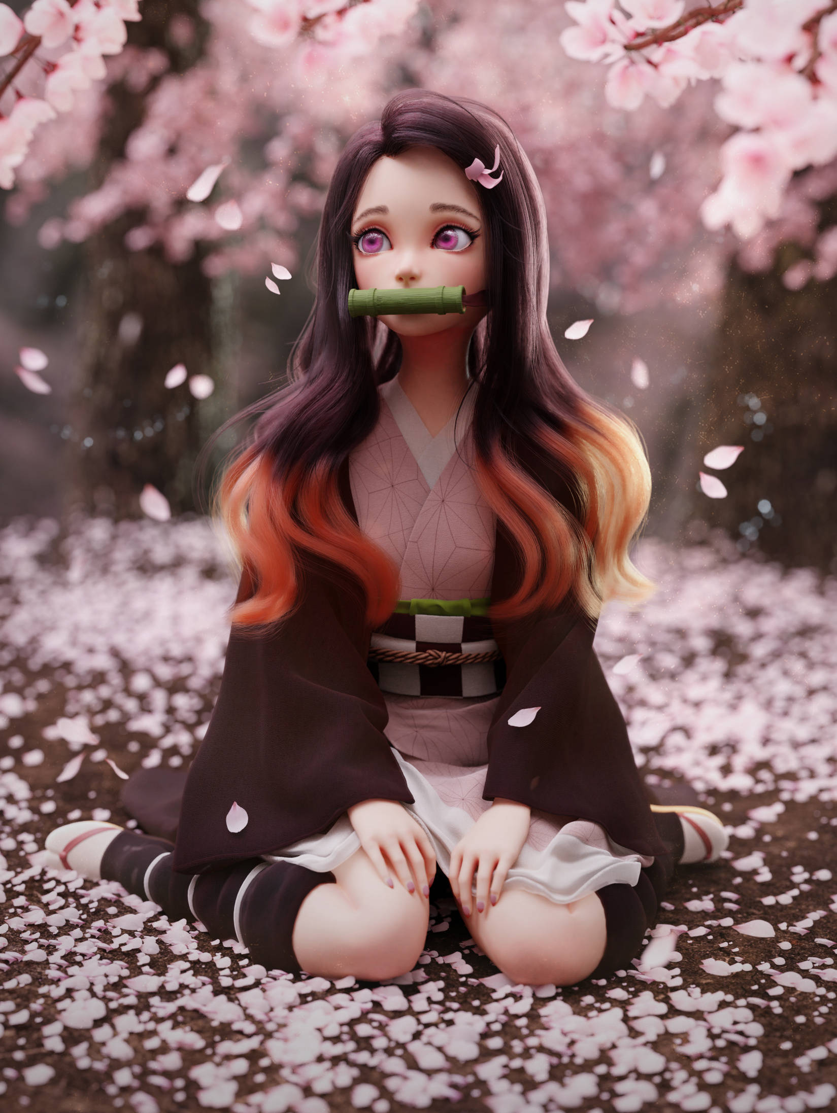3D Εικόνα Nezuko από το Demon Slayer Ταπετσαρία