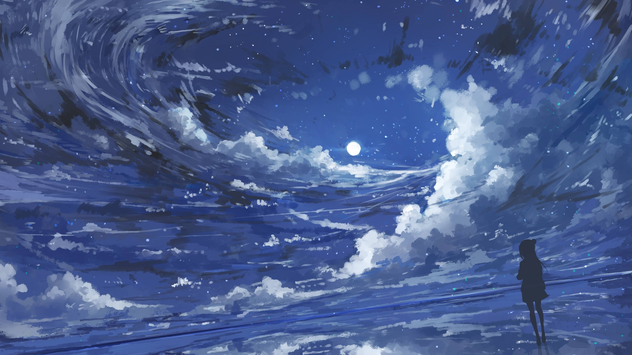Σελήνη 4K Anime Κορίτσι Συννεφιασμένος Ουρανός Ταπετσαρία