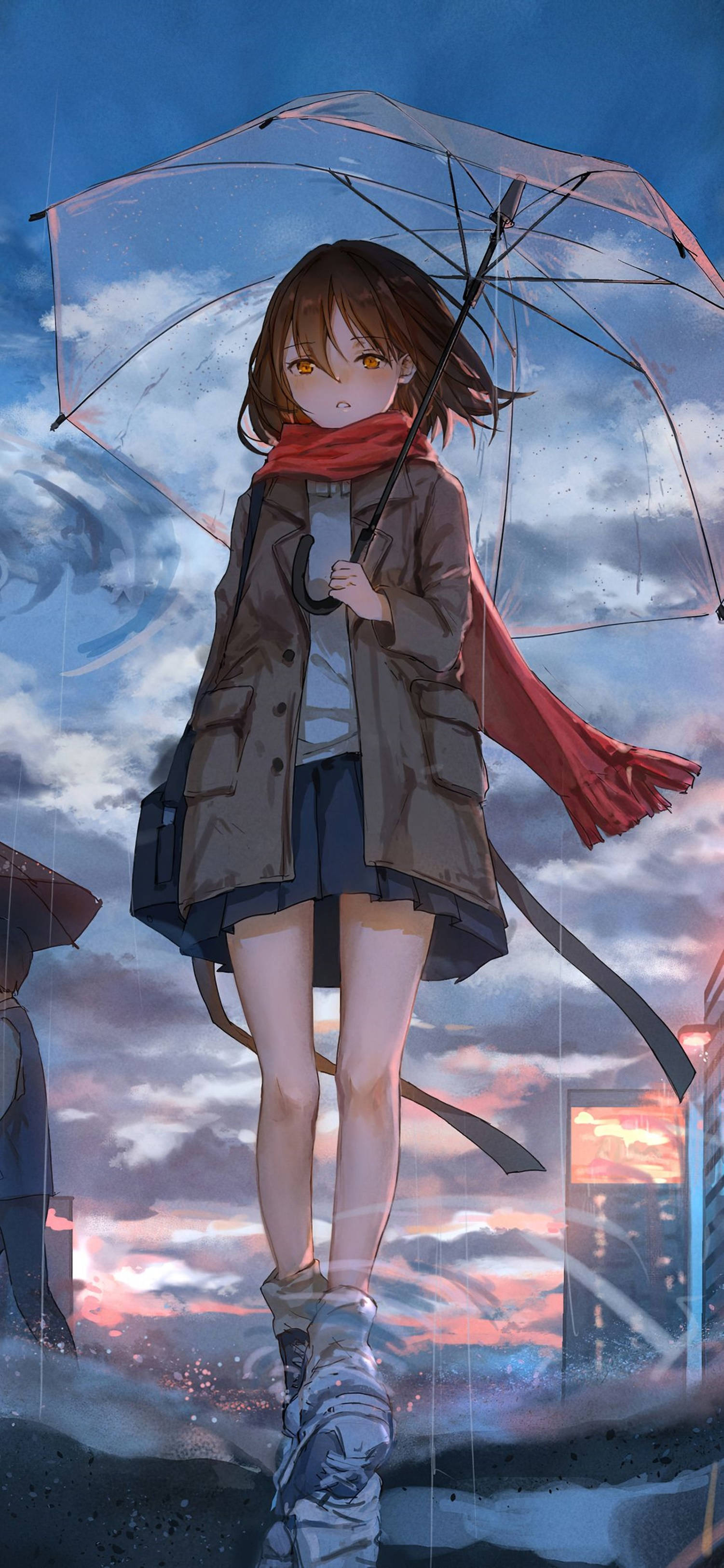 4K Anime Κορίτσι iPhone με Κόκκινο Κασκόλ Ταπετσαρία
