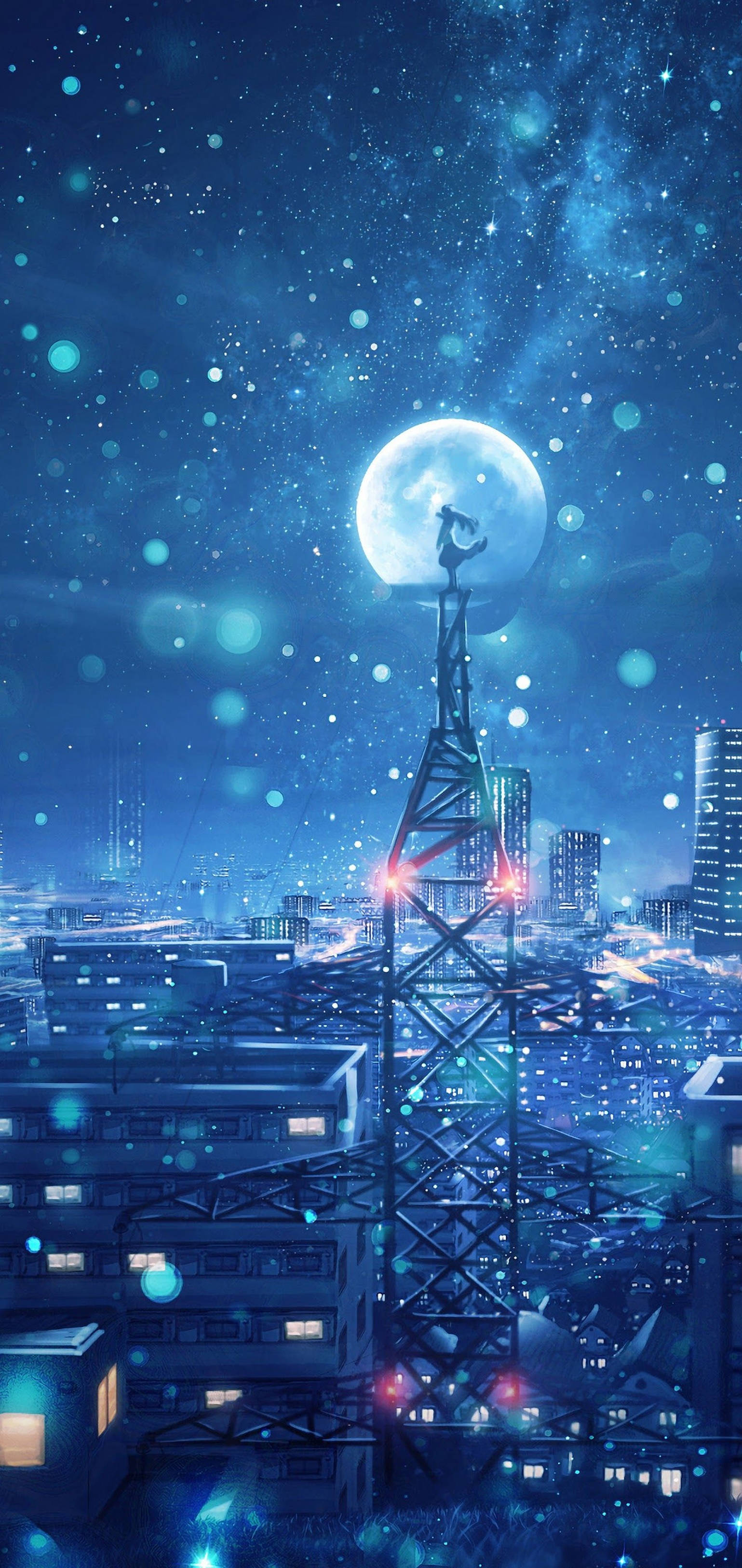 4K Anime IPhone Μαγική Νύχτα με Φεγγάρι — 4K anime GIF Ταπετσαρία