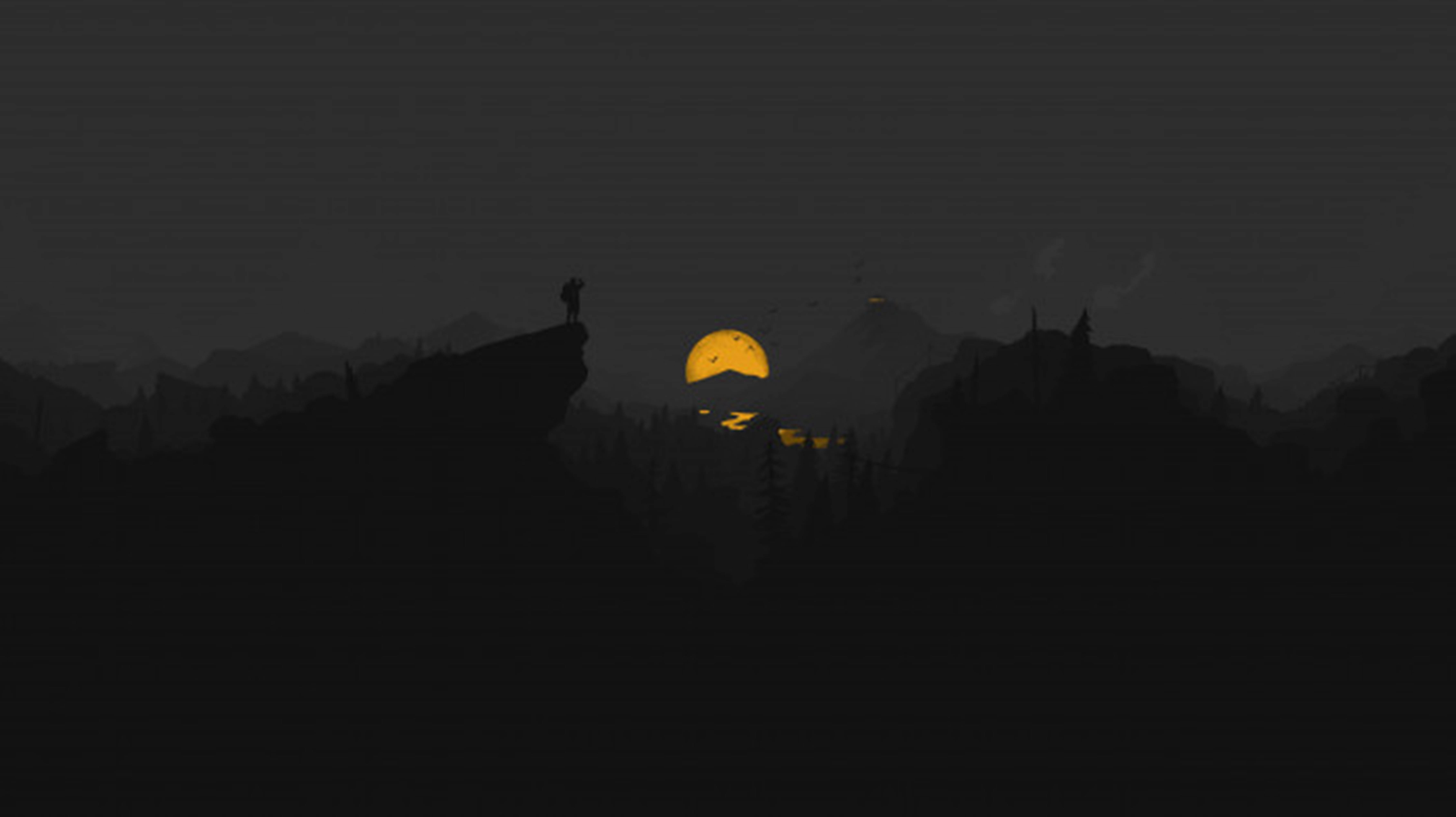 4K Firewatch Κίτρινο Φεγγάρι Ποτάμι Ταπετσαρία