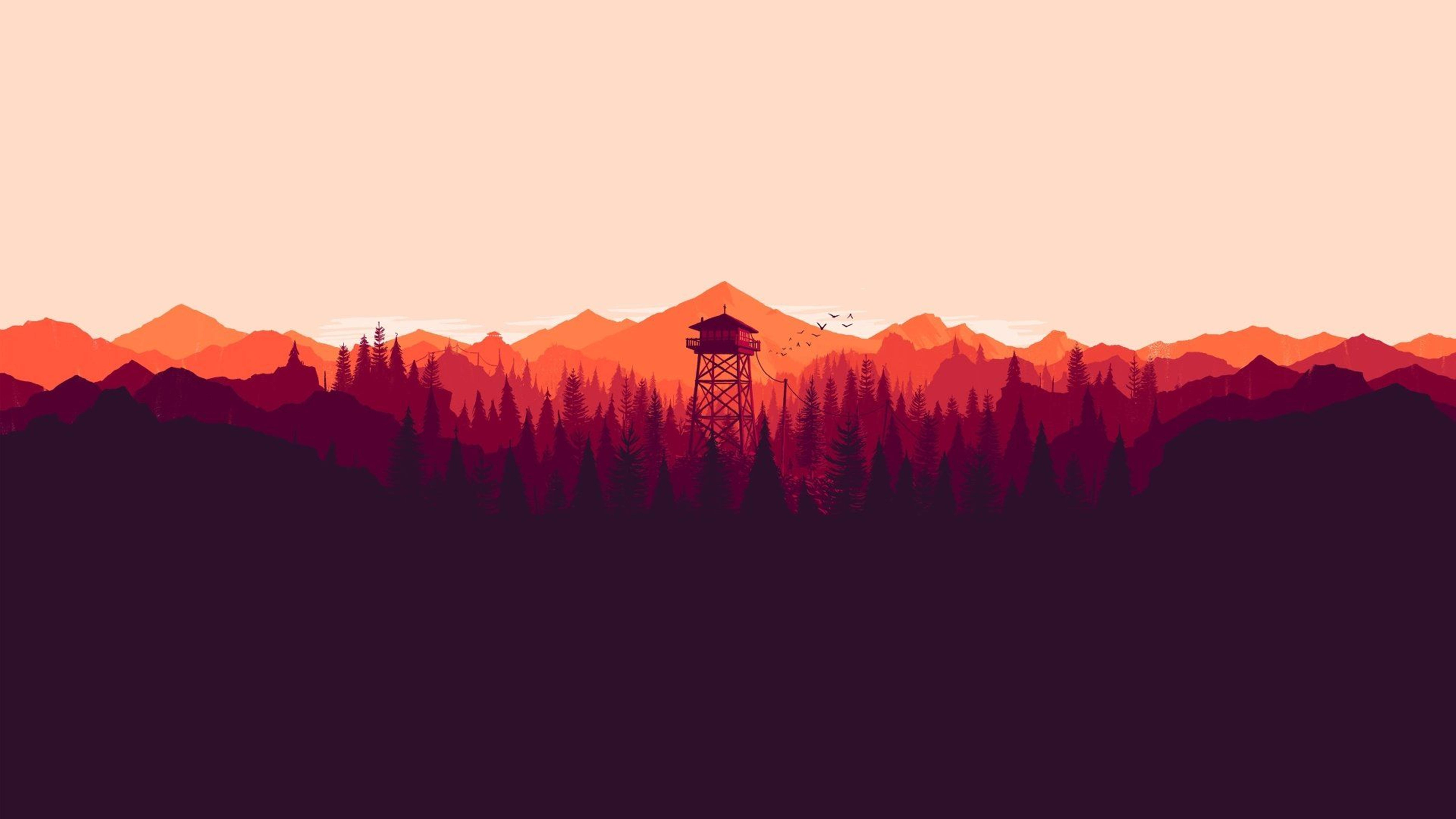 4K Firewatch Πύργος Παρατήρησης Μωβ Διαβάθμιση Ταπετσαρία