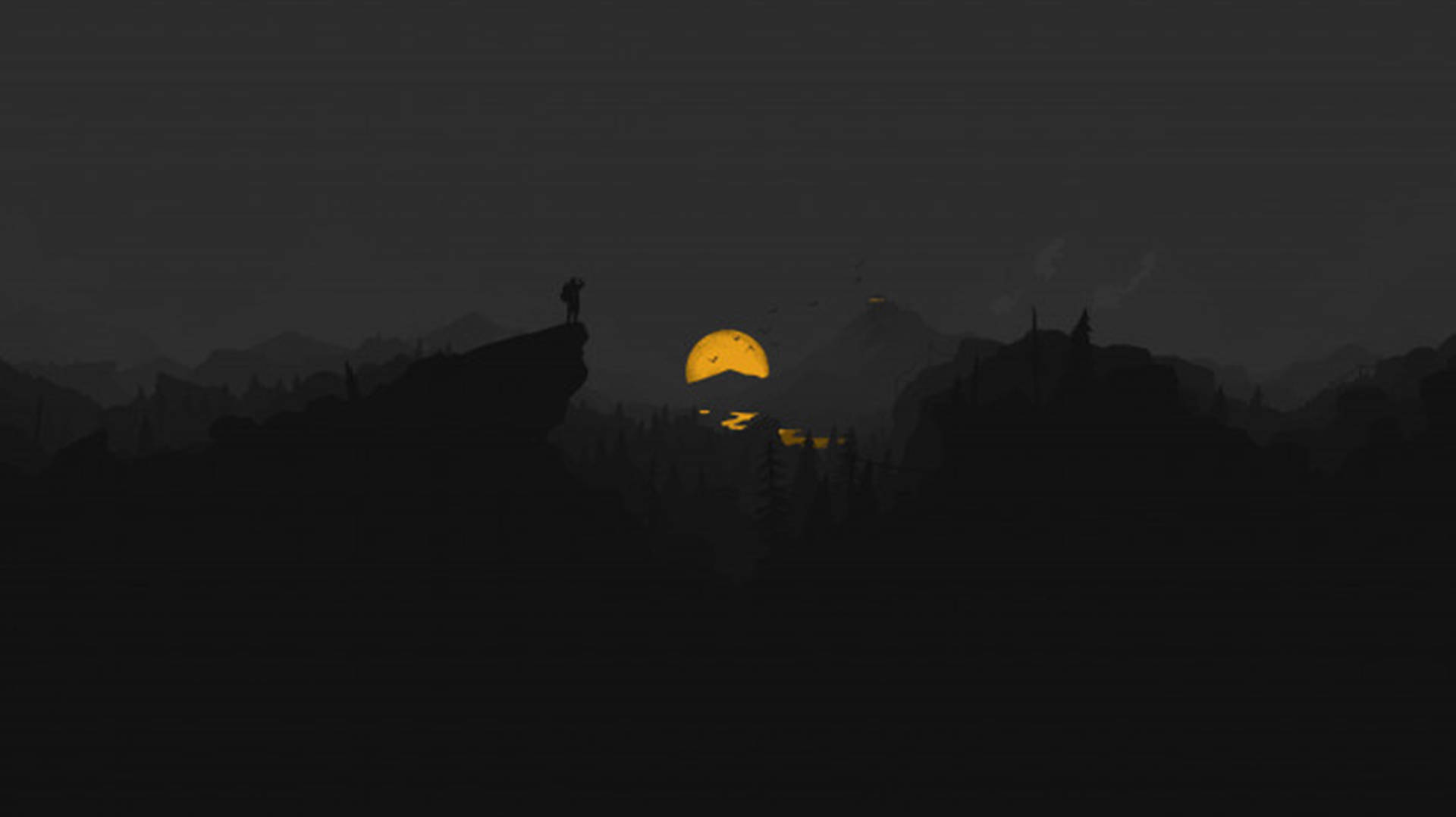 4K Firewatch Κίτρινο Φεγγάρι Ποτάμι — Νυχτερινός ουρανός GIF Ταπετσαρία