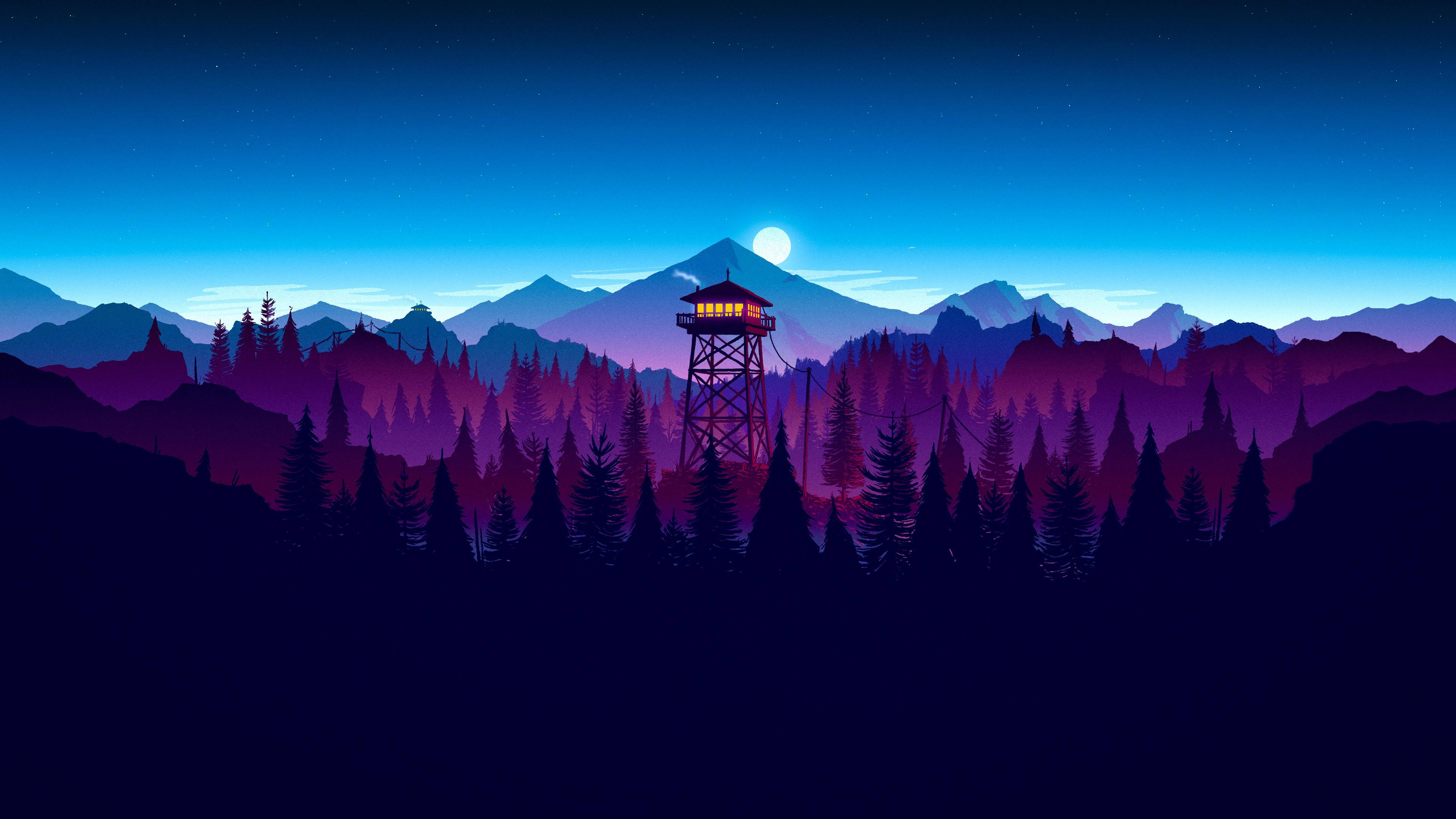 4K Firewatch Μωβ Δάσος Σιλουέτα Ταπετσαρία
