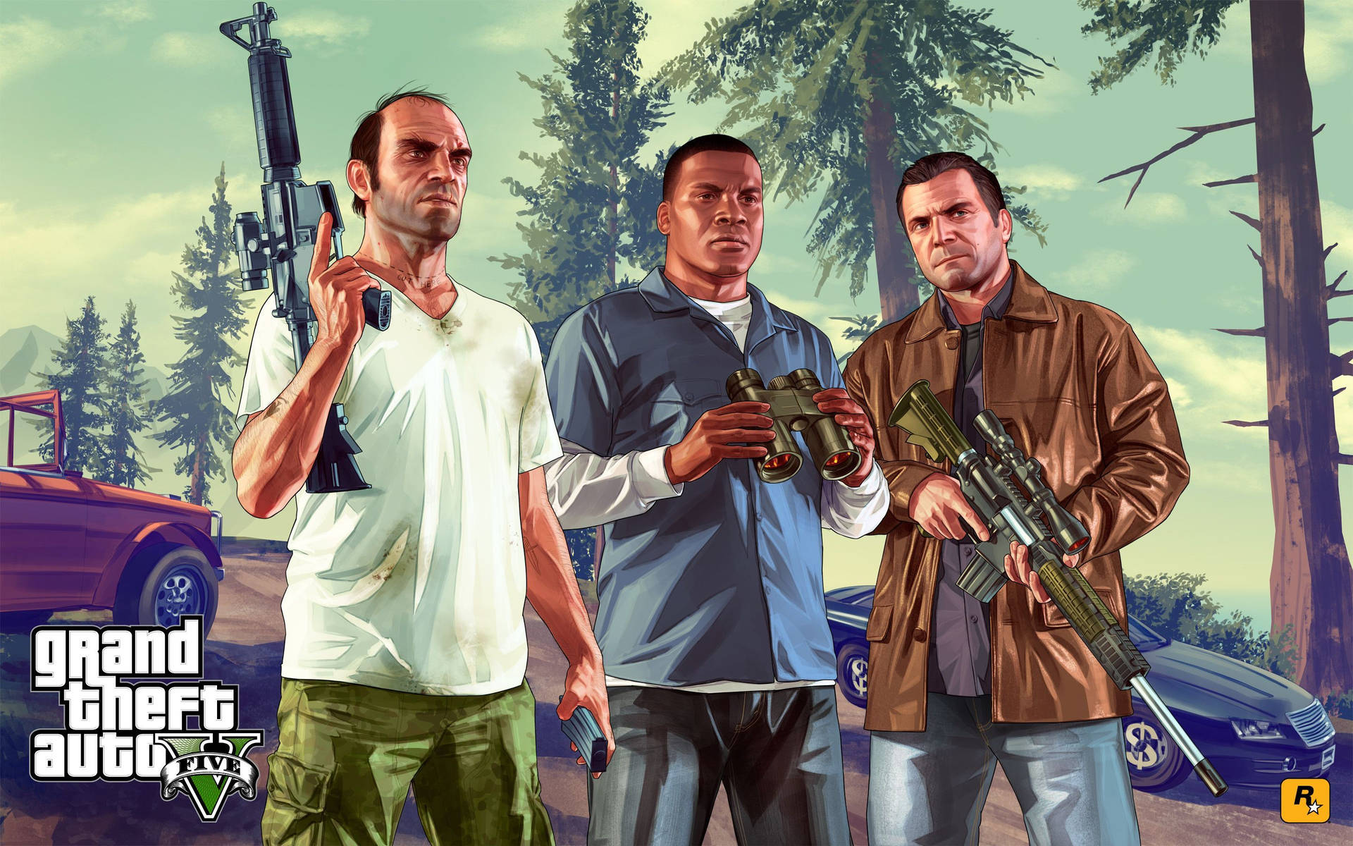 4K GTA 5 Trevor Franklin Michael Με Όπλα — Gta Ταπετσαρία