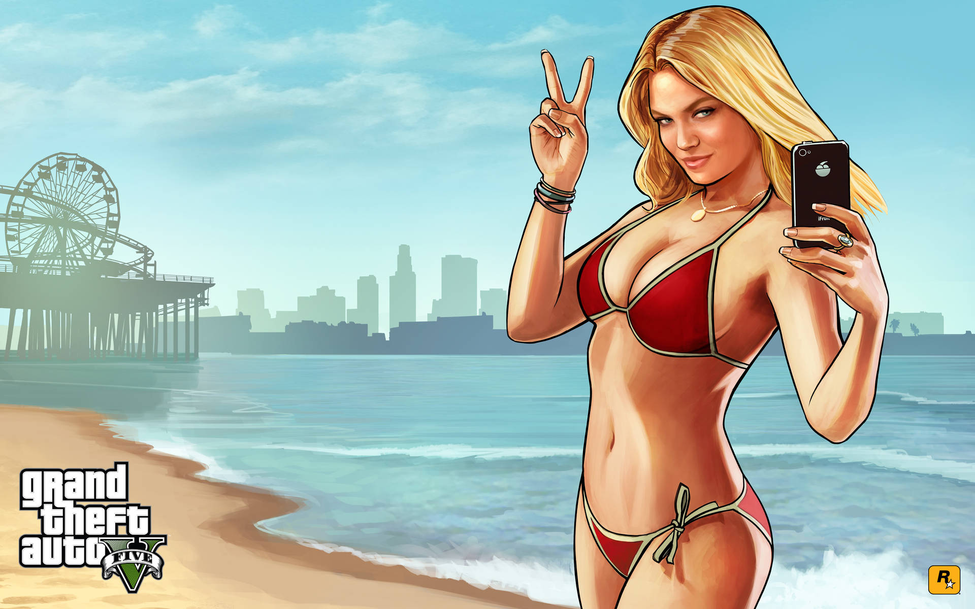 4K GTA 5 Ξανθιά Κοπέλα με Μπικίνι στην Παραλία — Gta Ταπετσαρία