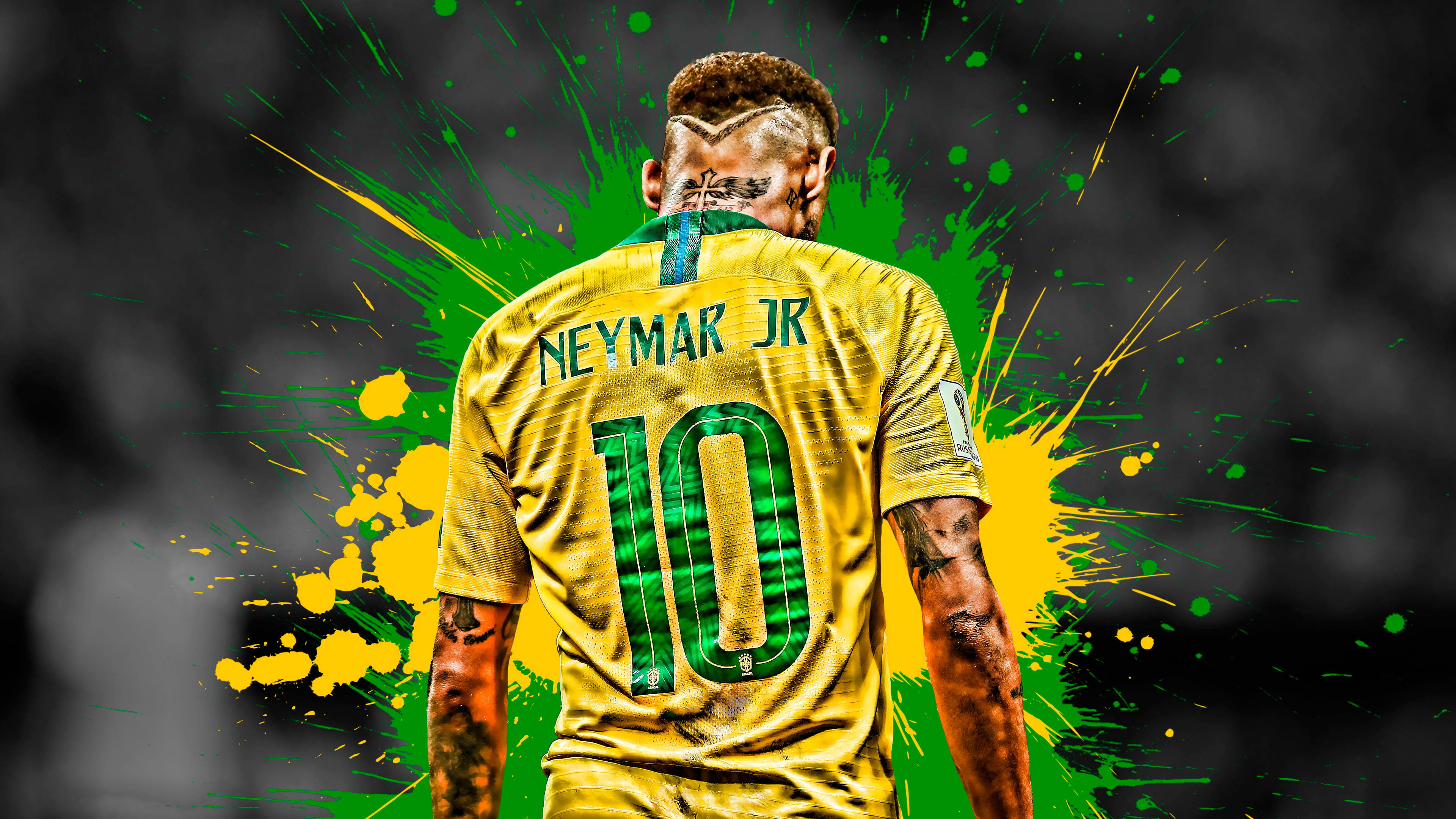 Ζωντανή 4K Εικόνα του Neymar Jr. με Φόντο Πιτσιλιές Μπογιάς Ταπετσαρία