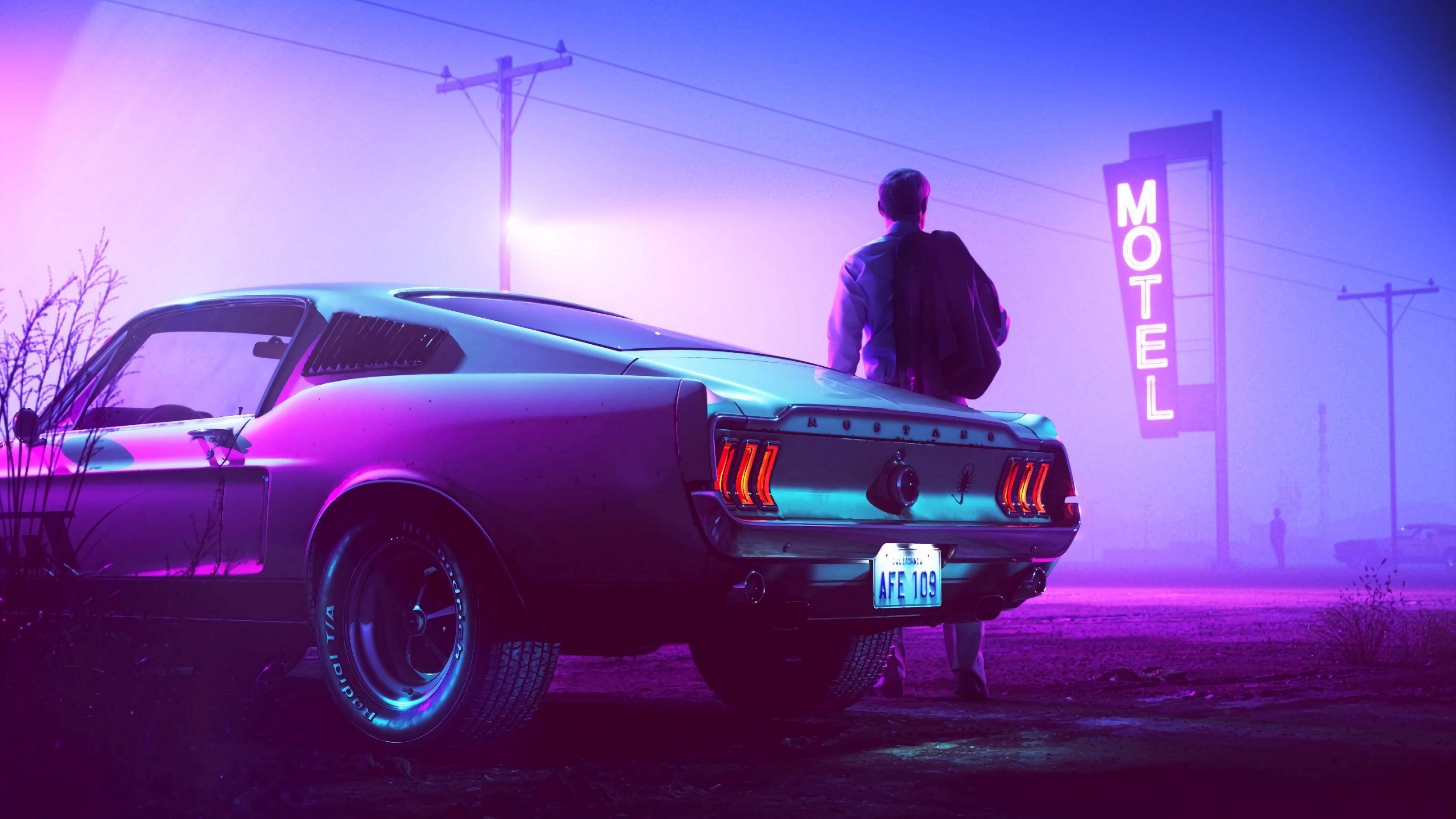 4K Ultra HD Mustang Neon Μωβ Ταπετσαρία