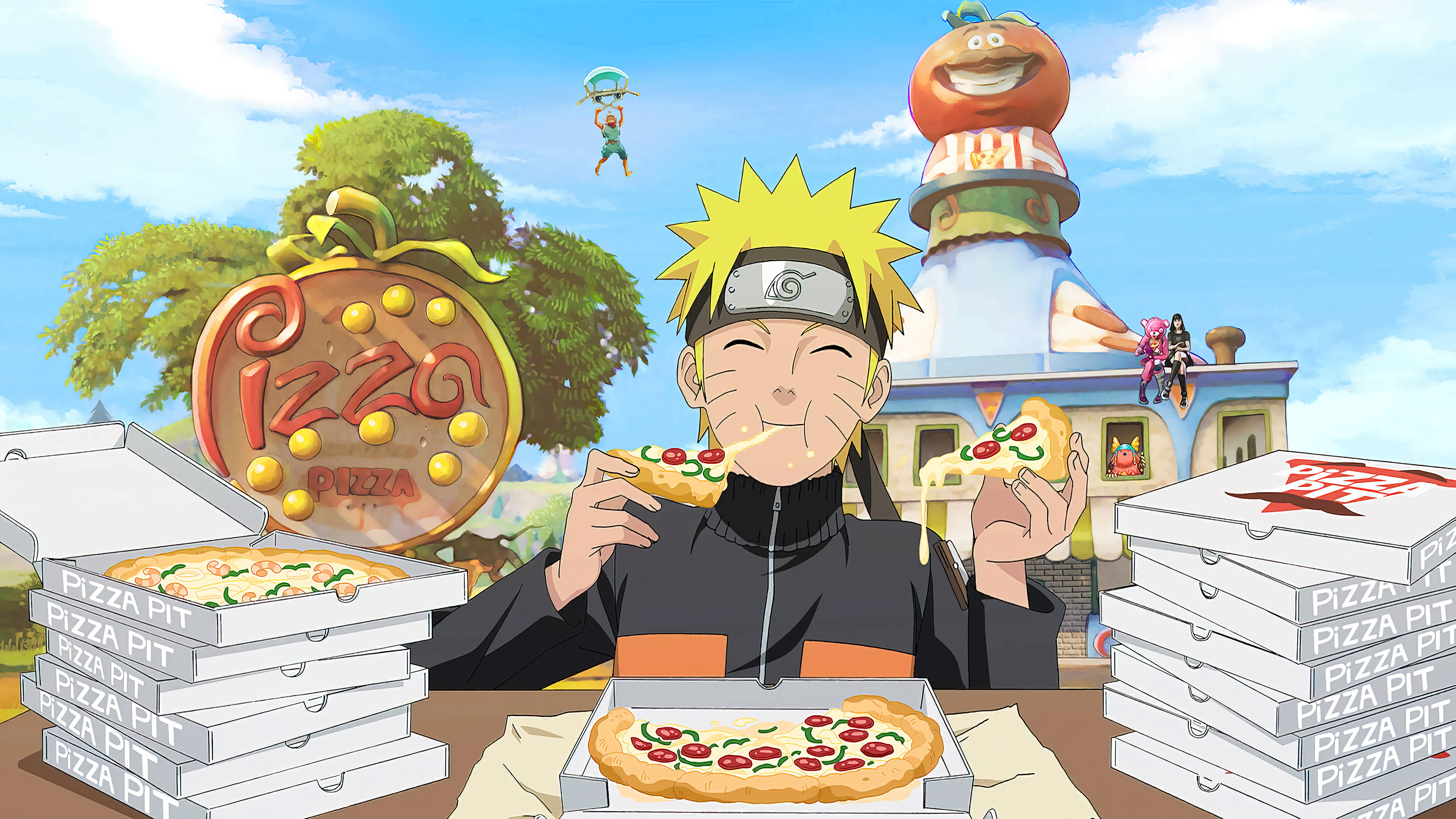 4K Ultra HD Naruto Τρώει Πίτσα Ταπετσαρία