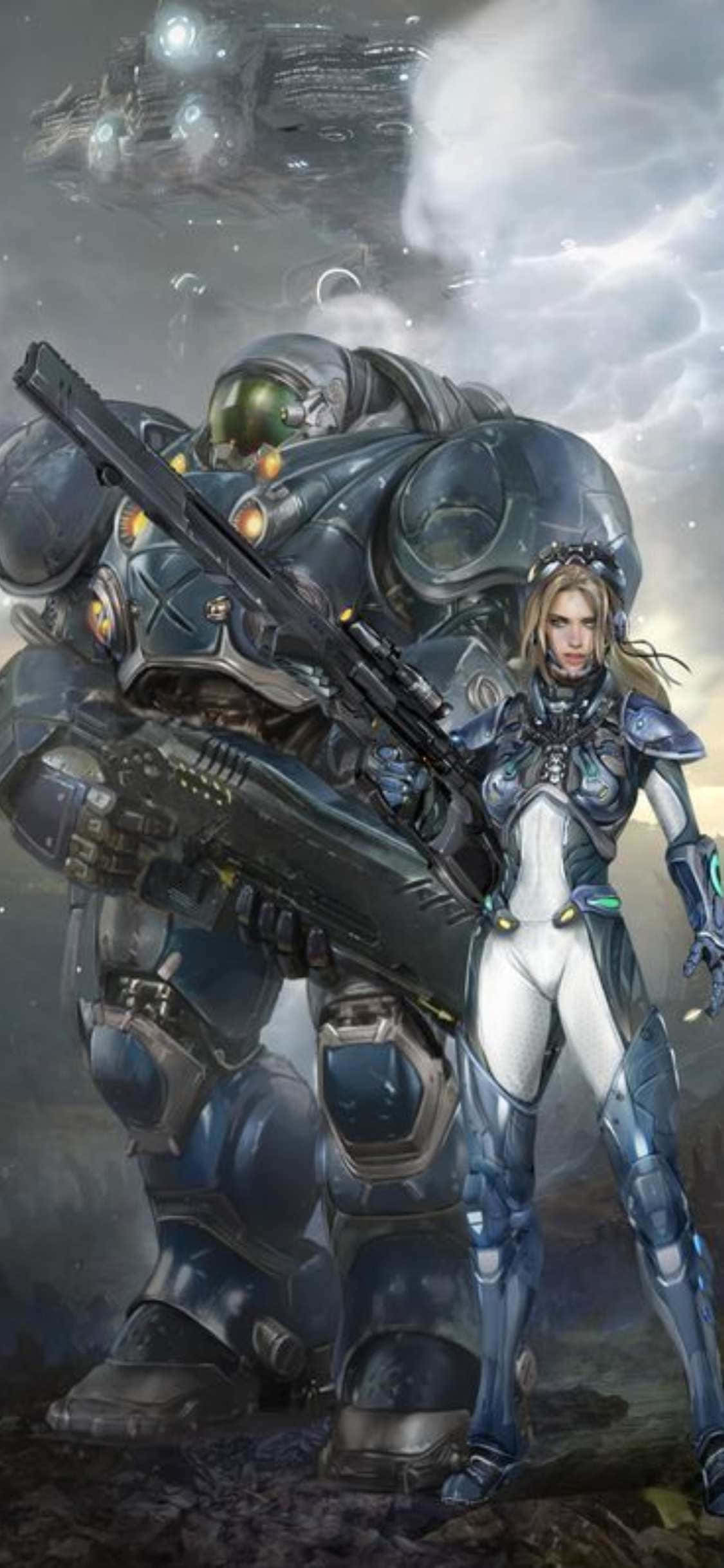 a woman with a gun and a robot Ταπετσαρία