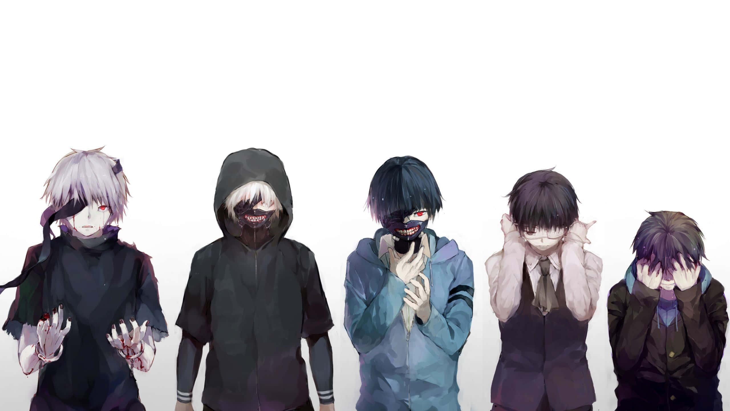 Μια ομάδα χαρακτήρων anime στέκεται σε μια σειρά Ταπετσαρία