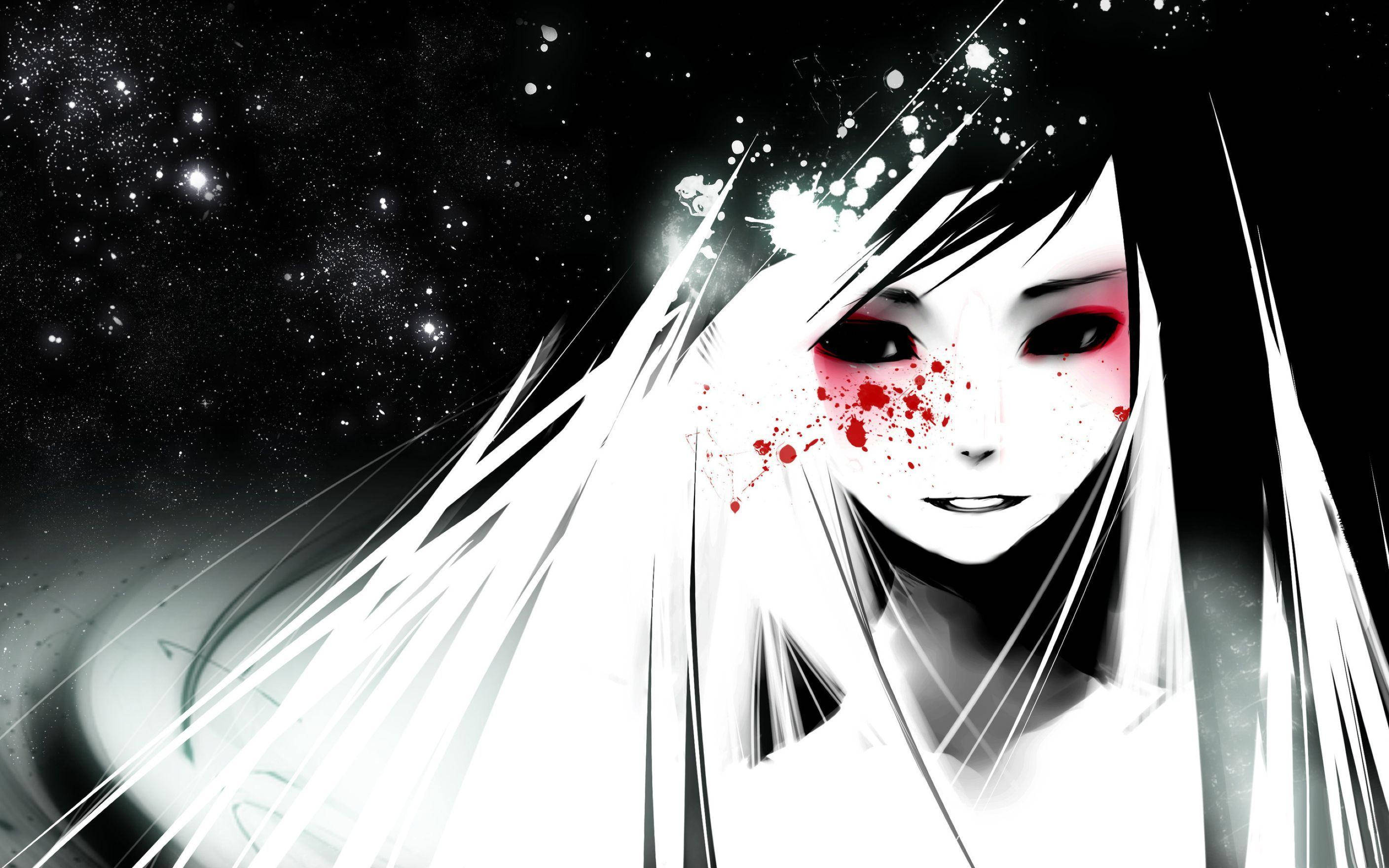 Ασπρόμαυρο Anime Μακιγιάζ με Κόκκινα Μάτια Ταπετσαρία