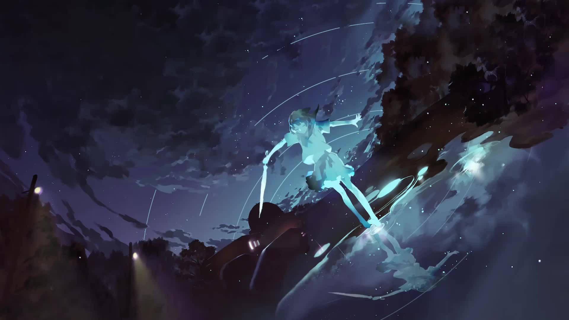 Λαμπερός Χορός Anime τη Νύχτα Ταπετσαρία