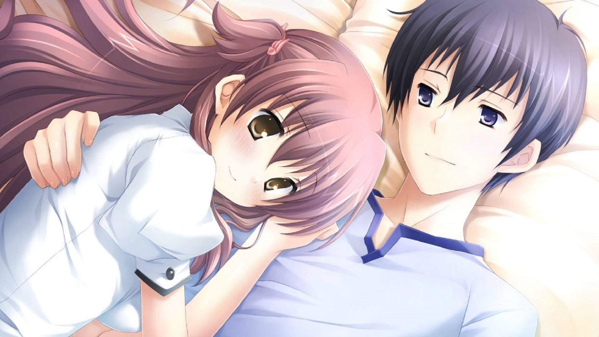 Αγκαλιά Anime Αγοριού και Κοριτσιού στο Κρεβάτι Ταπετσαρία