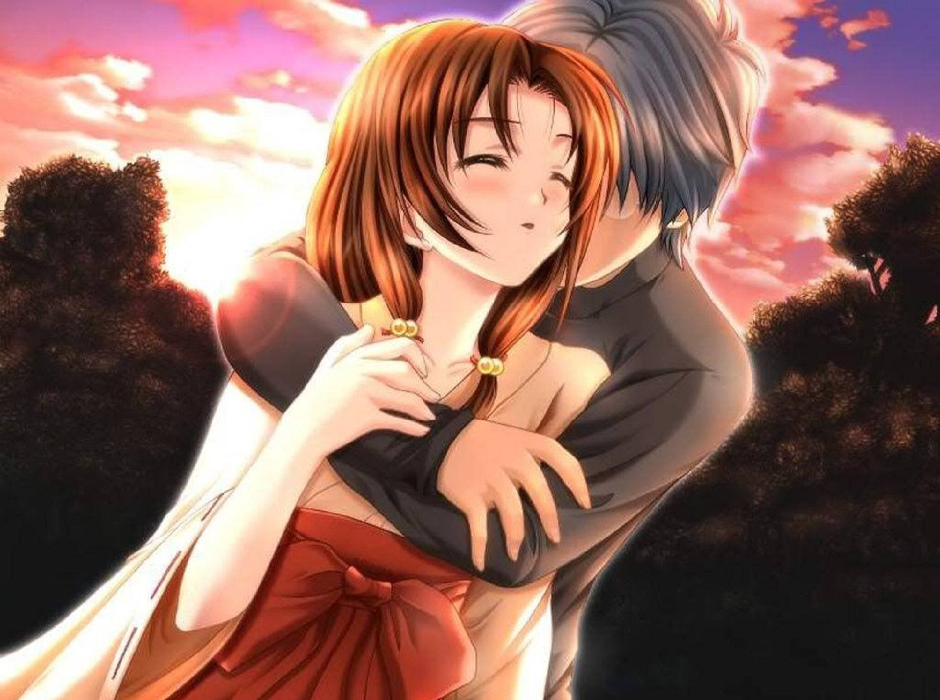 Αγκαλιά Anime με Κλειστά Μάτια Ταπετσαρία