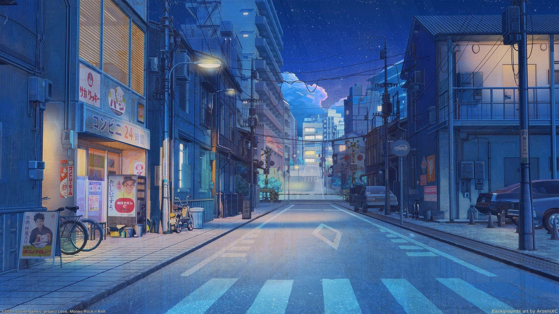 Μπλε Αισθητική Δρόμου Τόκιο Anime Ταπετσαρία