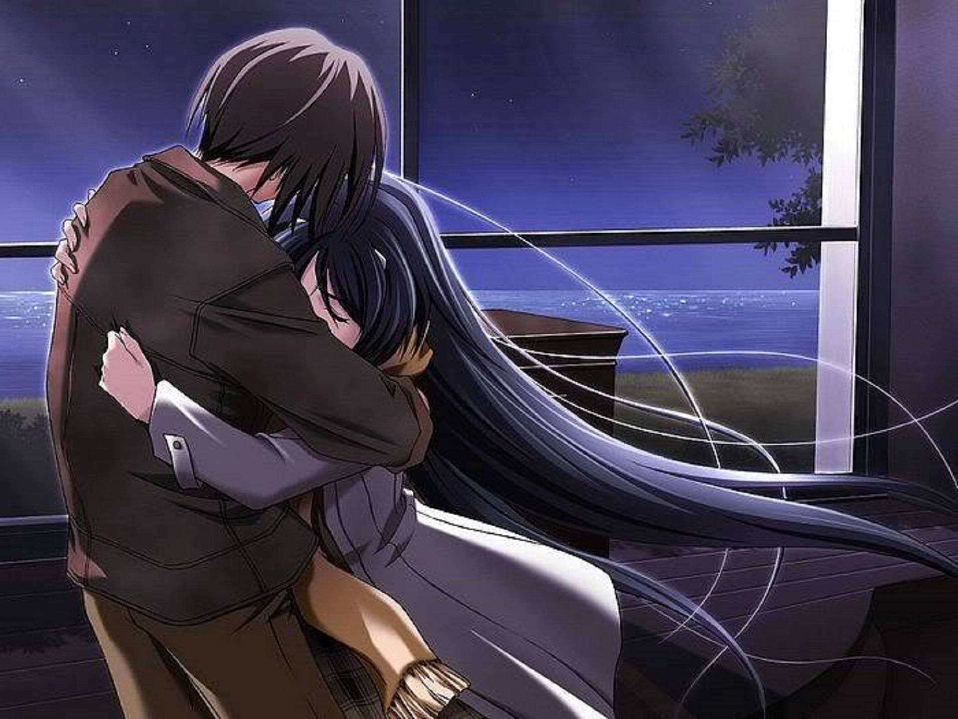 Αγκαλιά Anime στο Παράθυρο Ταπετσαρία