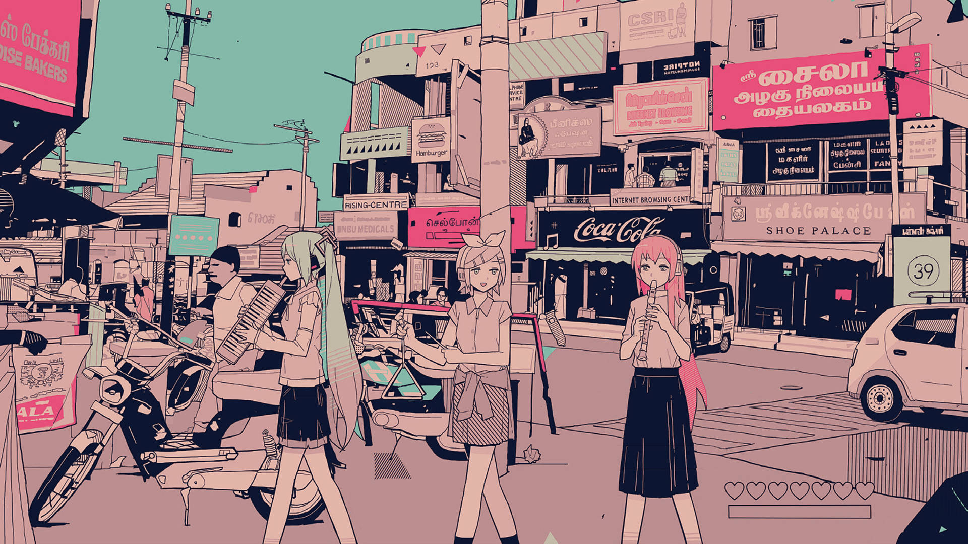 Ροζ Βίντατζ Αισθητική Anime Πόλη Ταπετσαρία