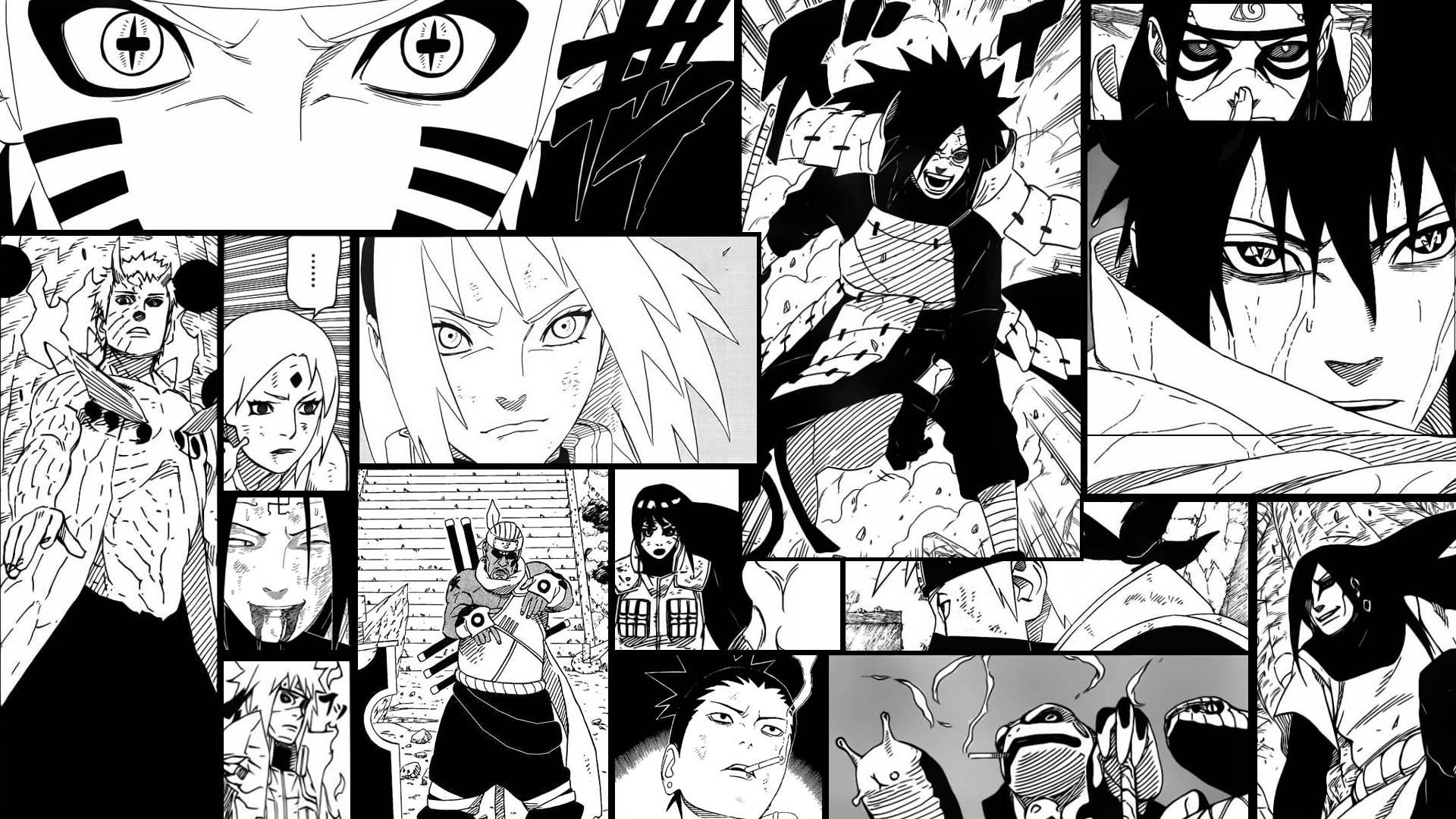 Anime Art Ασπρόμαυρα Πάνελ Manga Naruto Ταπετσαρία