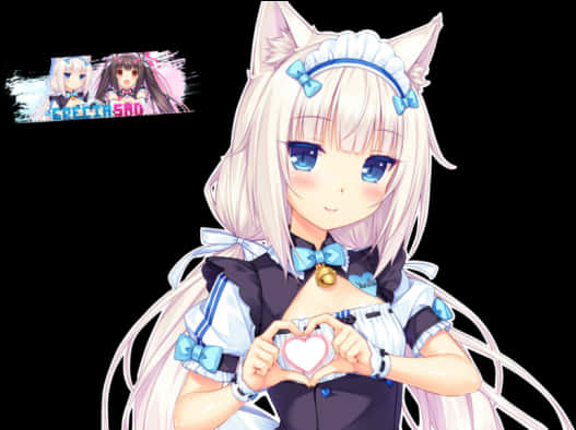 Anime Γατοκόριτσο Καρδιά με τα Χέρια Ταπετσαρία