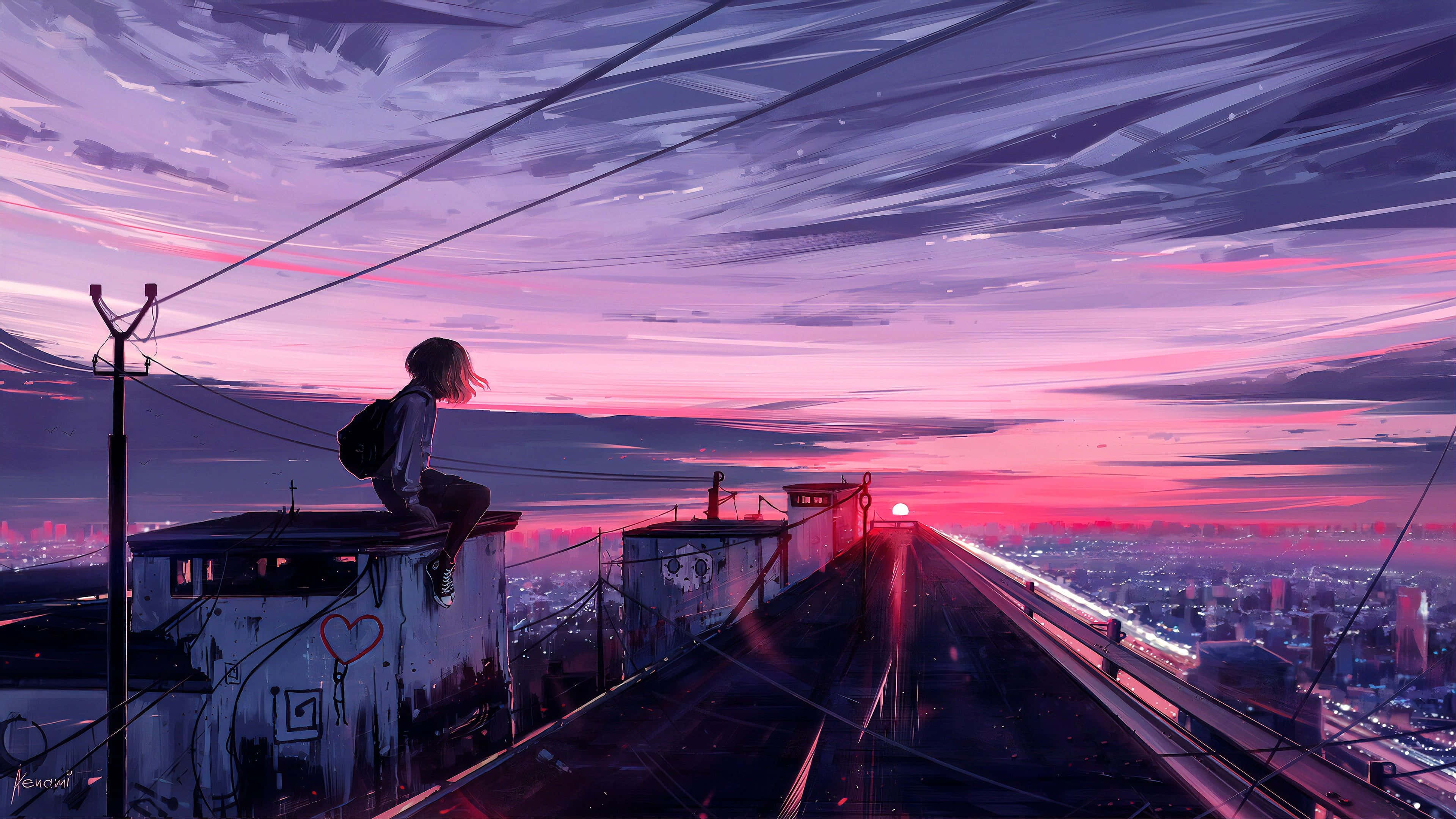 Όμορφη νύχτα στην πολυσύχναστη Anime City Ταπετσαρία