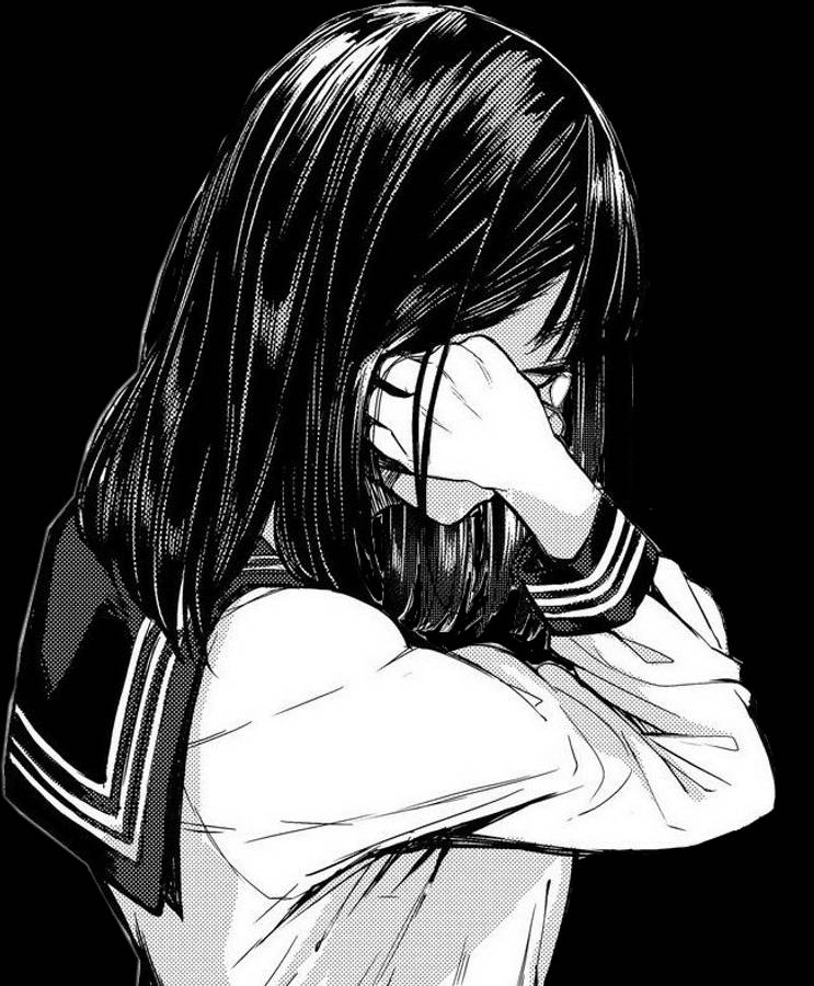Λυπημένο Anime Κορίτσι Ασπρόμαυρο με Στολή Ταπετσαρία