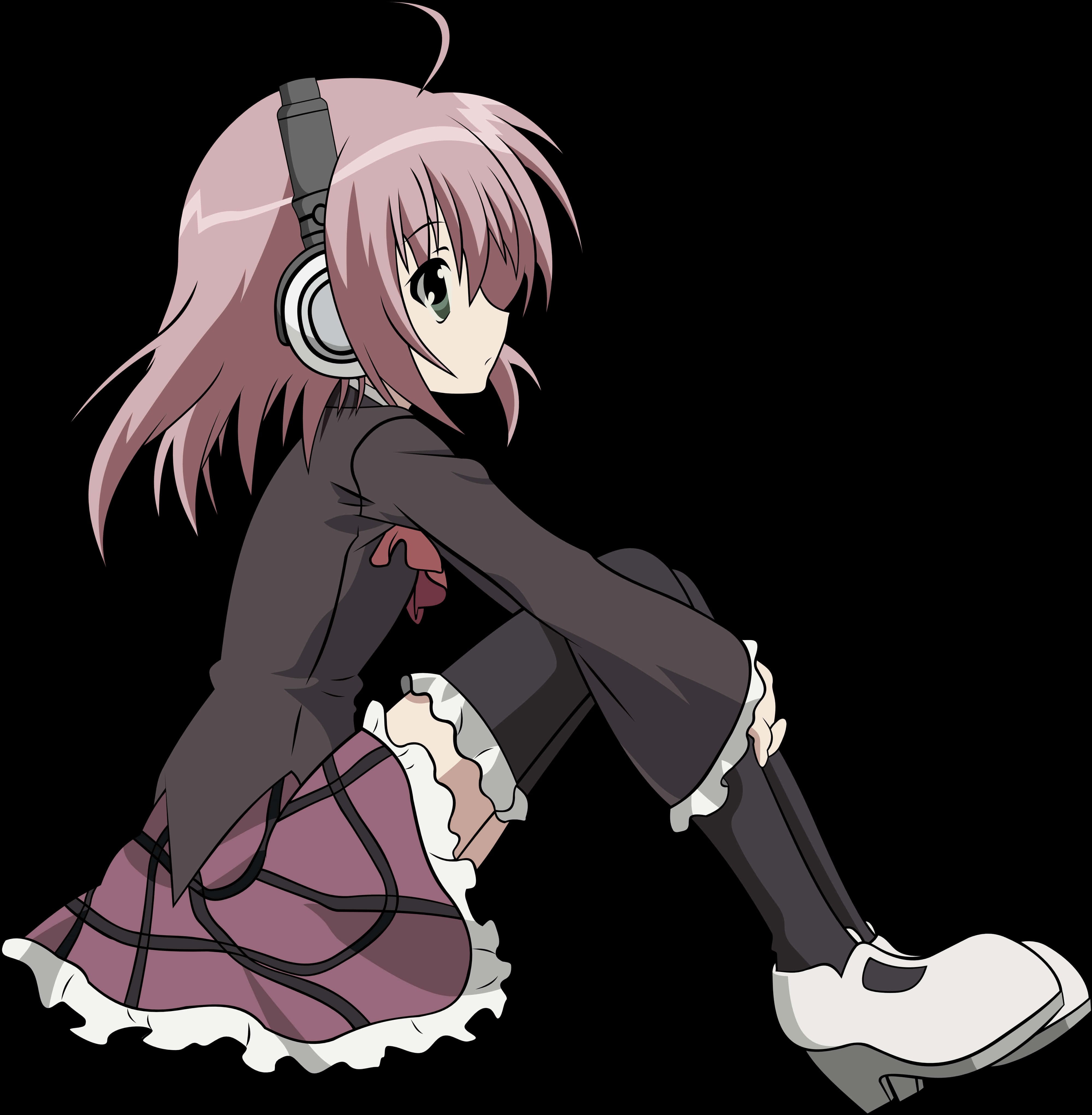 Anime κορίτσι με ροζ μαλλιά και ακουστικά Ταπετσαρία