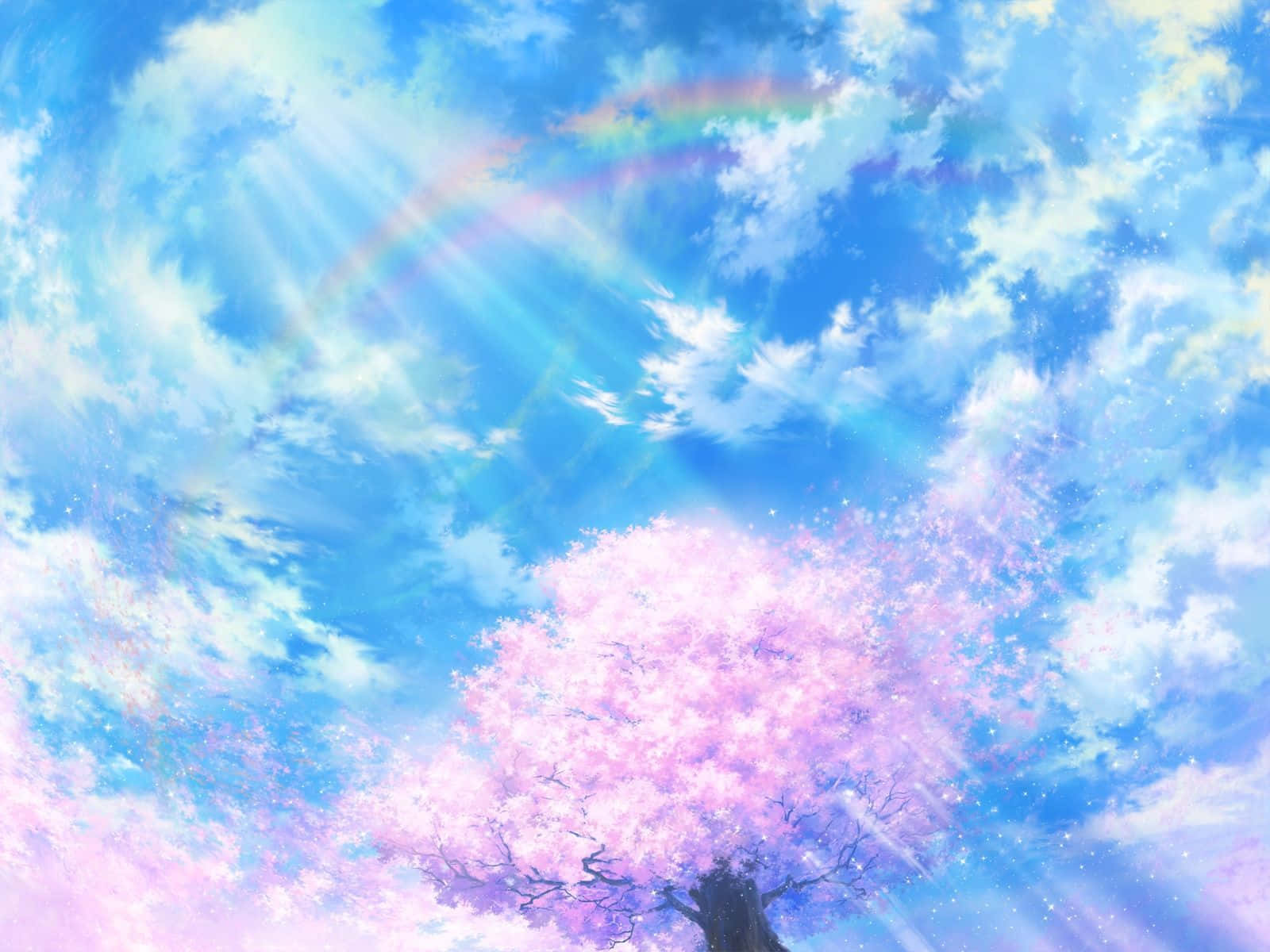 Φωτεινό Φόντο Ανθισμένης Κερασιάς σε Σκηνή Anime Ταπετσαρία