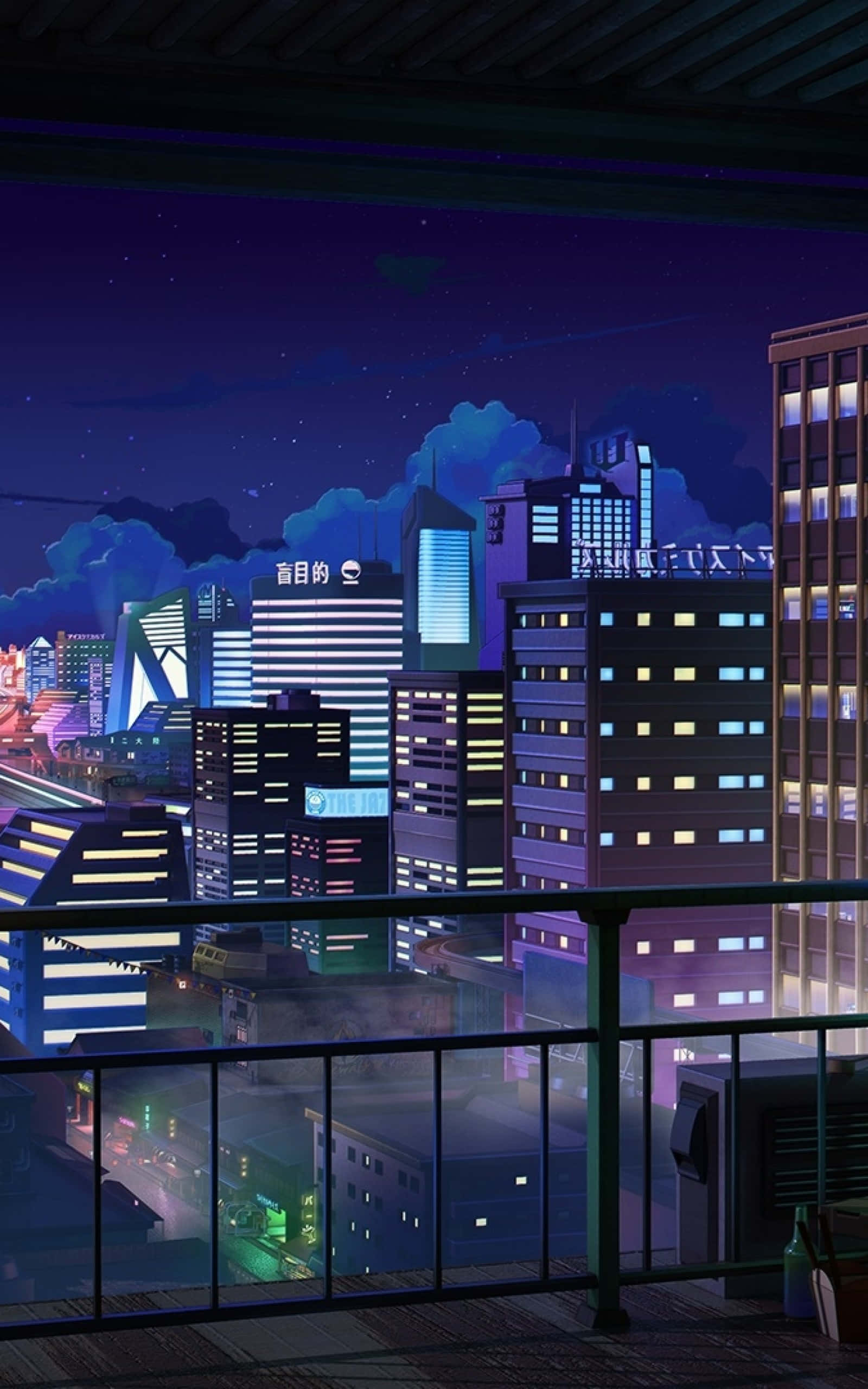 Κτίρια Πόλης Anime τη Νύχτα Ταπετσαρία