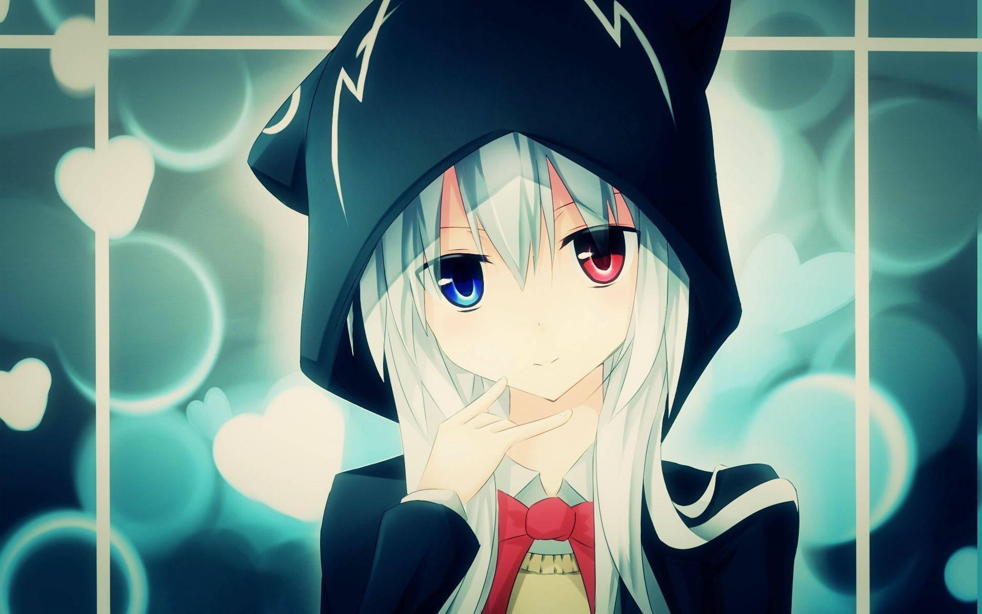 Κόκκινο & Μπλε Μάτι Anime Κορίτσι Hoodie Ταπετσαρία