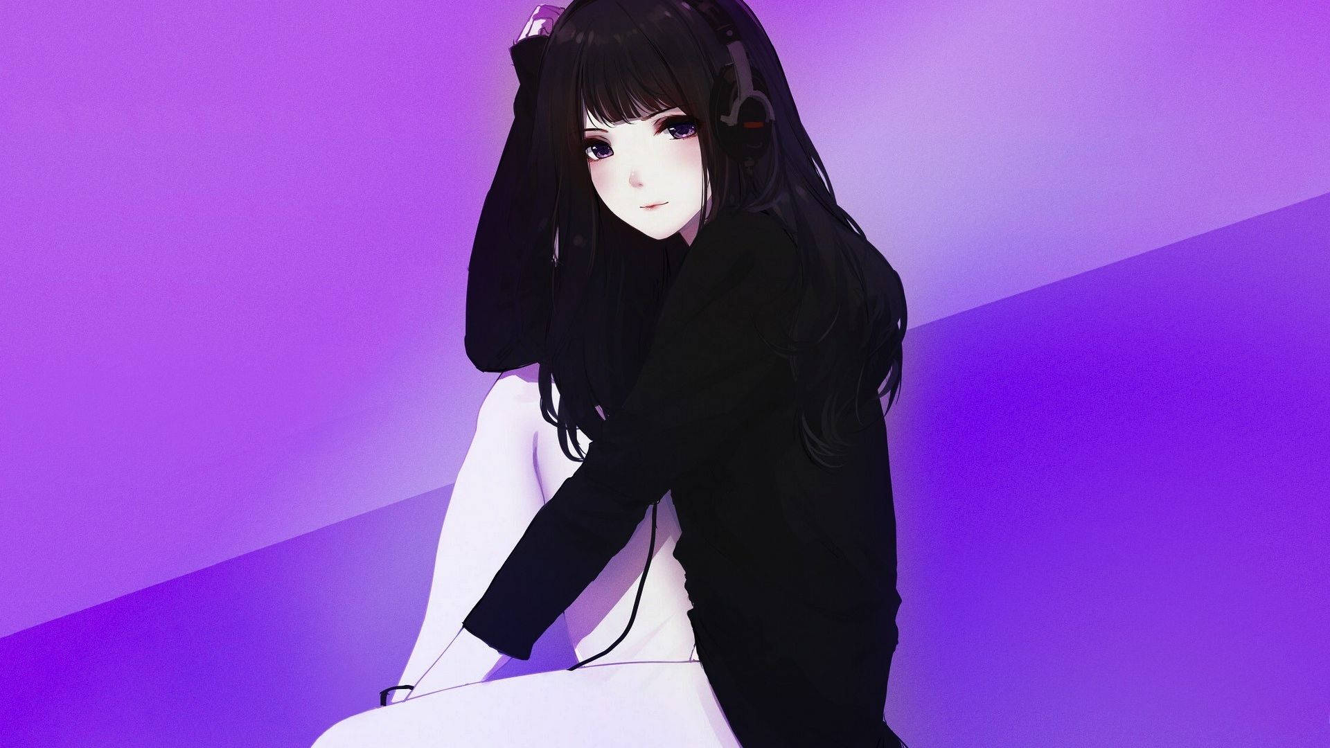 Κορίτσι Anime με Μαύρο Hoodie Ταπετσαρία