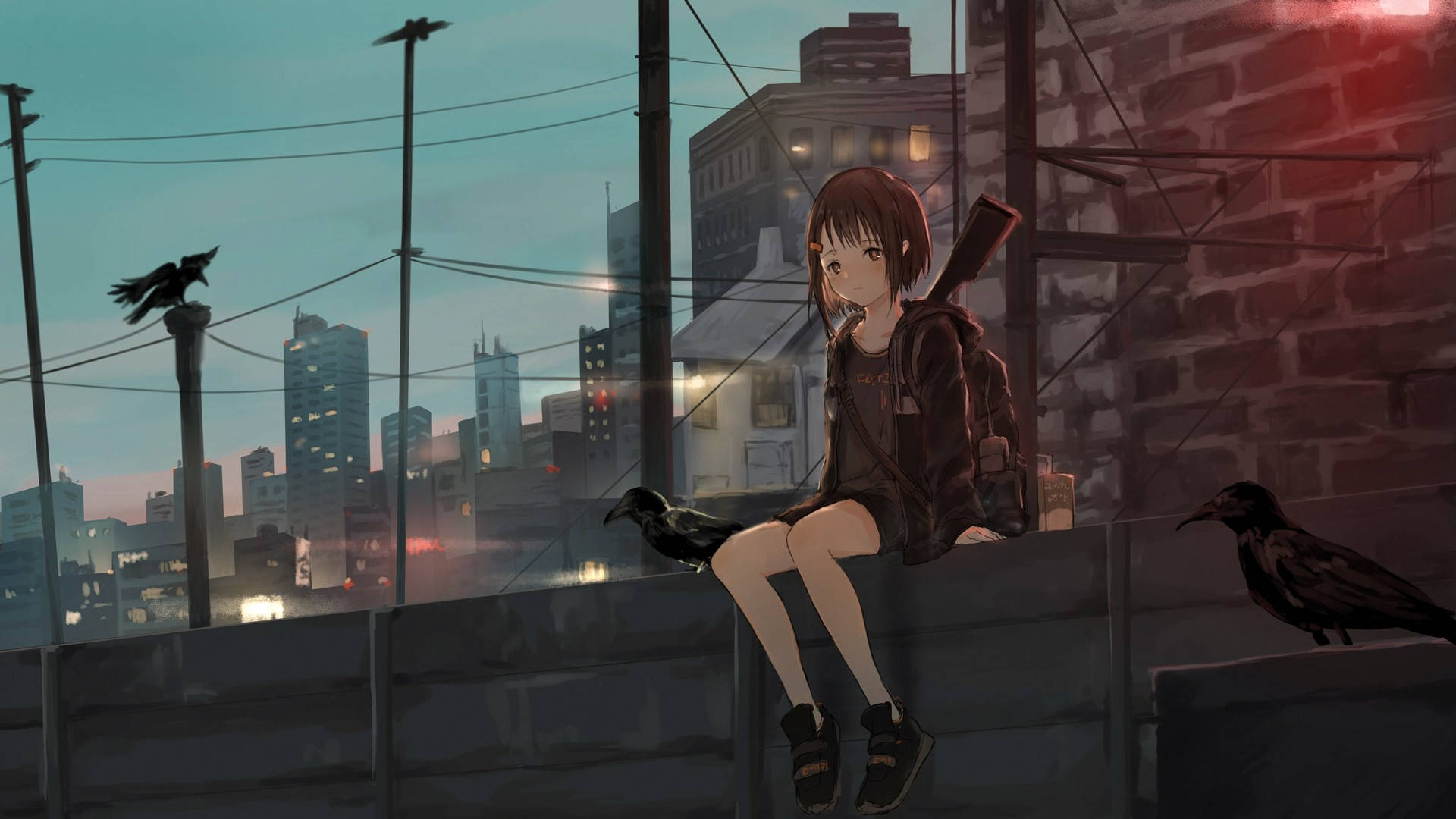 Κορίτσι Anime με Hoodie στον Δρόμο Ταπετσαρία
