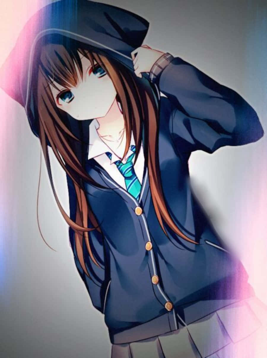 Αυθεντικό Κορίτσι Anime με Ροζ Φούτερ Ταπετσαρία