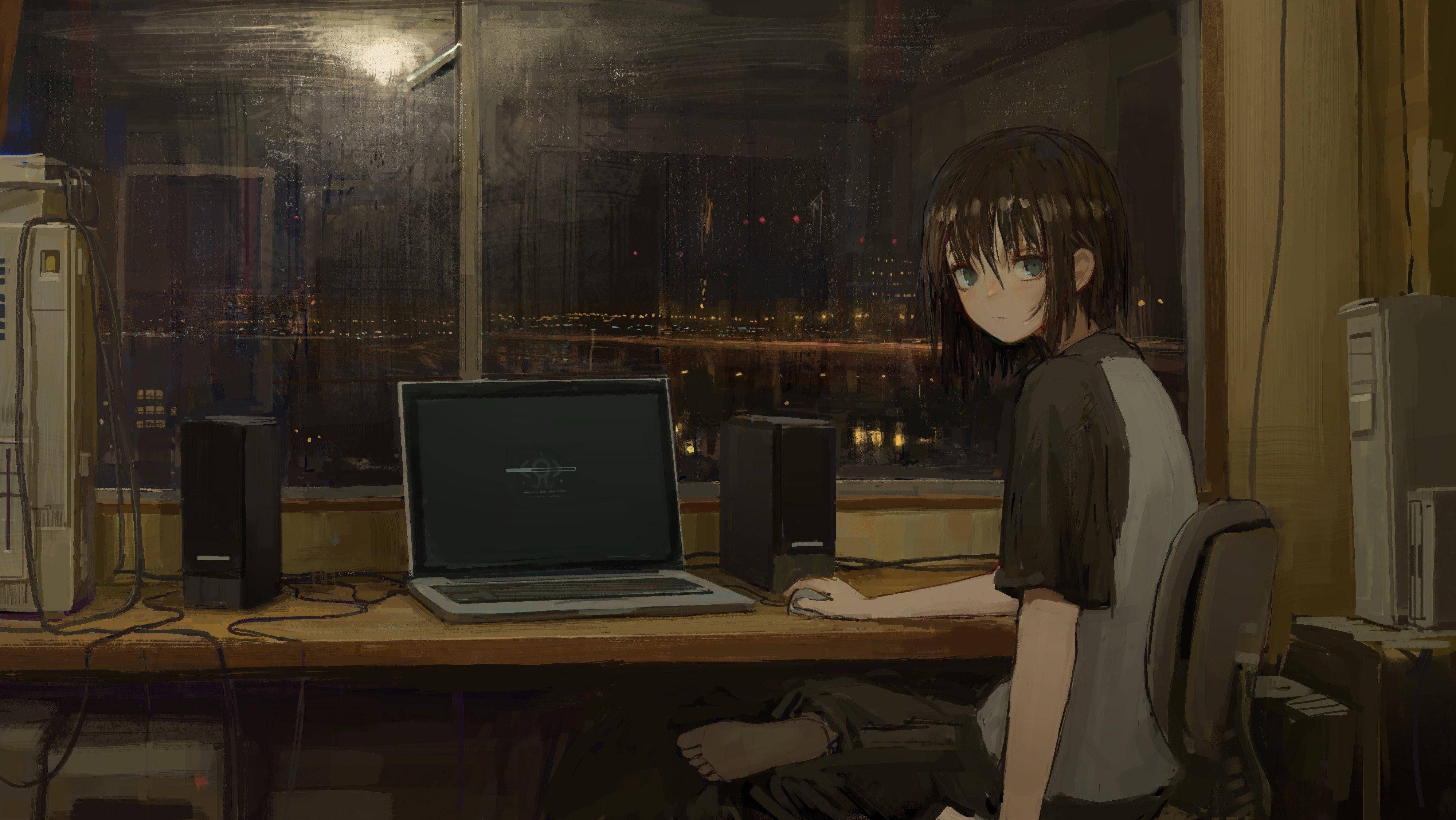 Μοναχικό Λυπημένο Αγόρι Anime σε Αισθητική Επιφάνεια Εργασίας Ταπετσαρία
